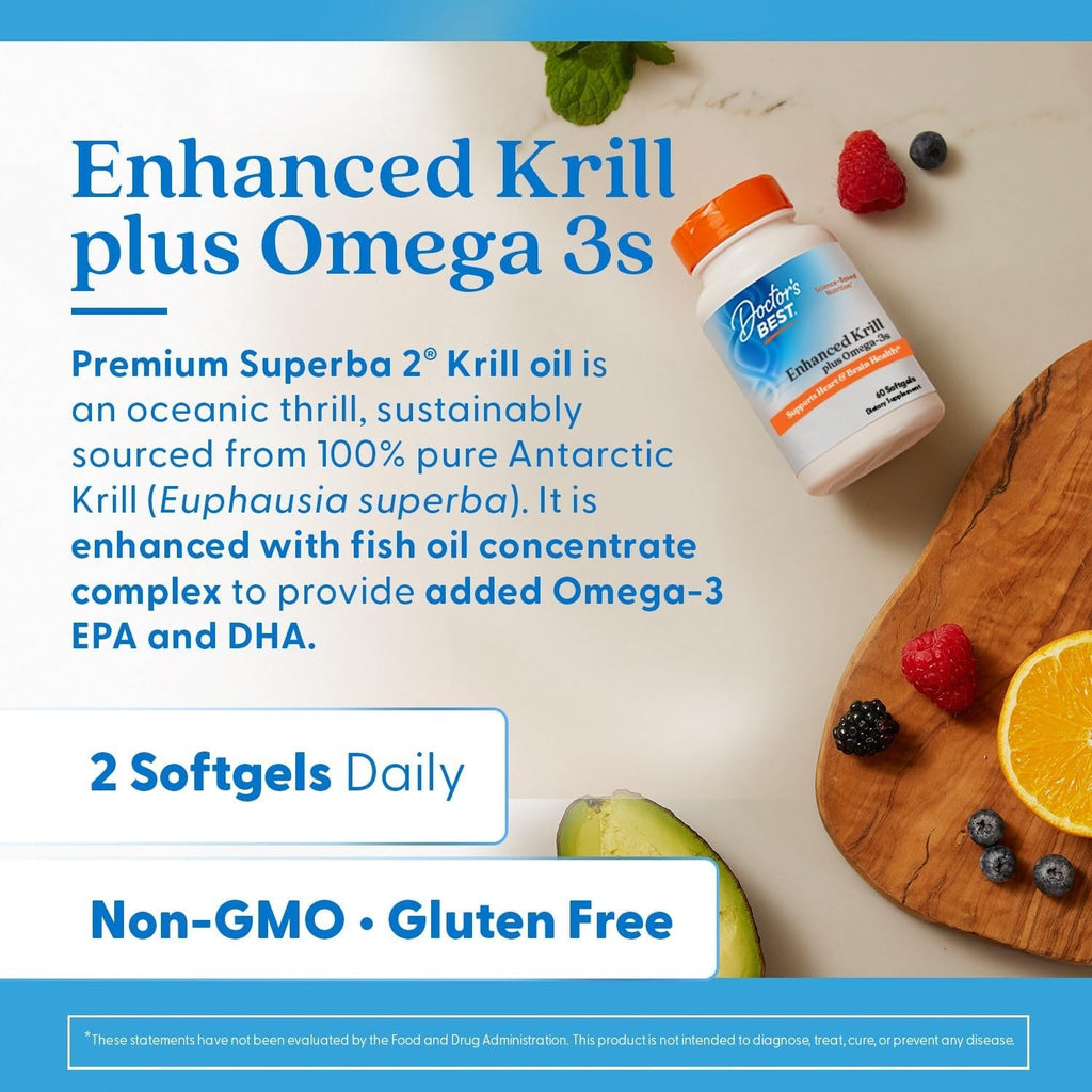 Buy now Doctors Best Enhanced Wild Caught Antarctic Krill (Superba2) Plus Omega-3s, Supports Heart & Brain Health, Non-GMO, Gluten Free 60 Softgels at indiglob india