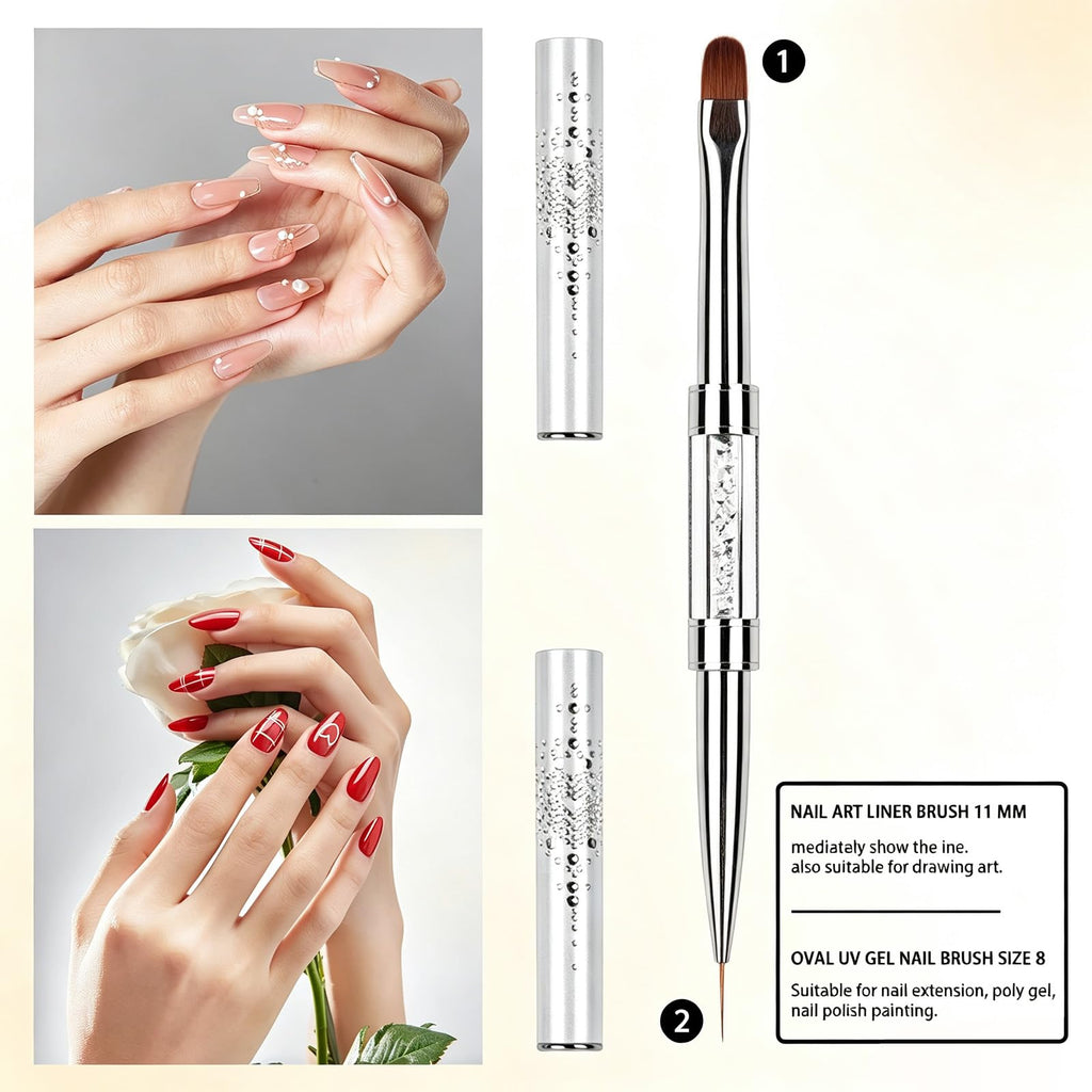 Starfa 1Pcs Builder Gel Brush Dual Ended Nail Art Brush for Polygel | Dual ended gel brush,nylon bristles,copper tube handle,for builder gel,hard gel,polygel,nail art design and salon use