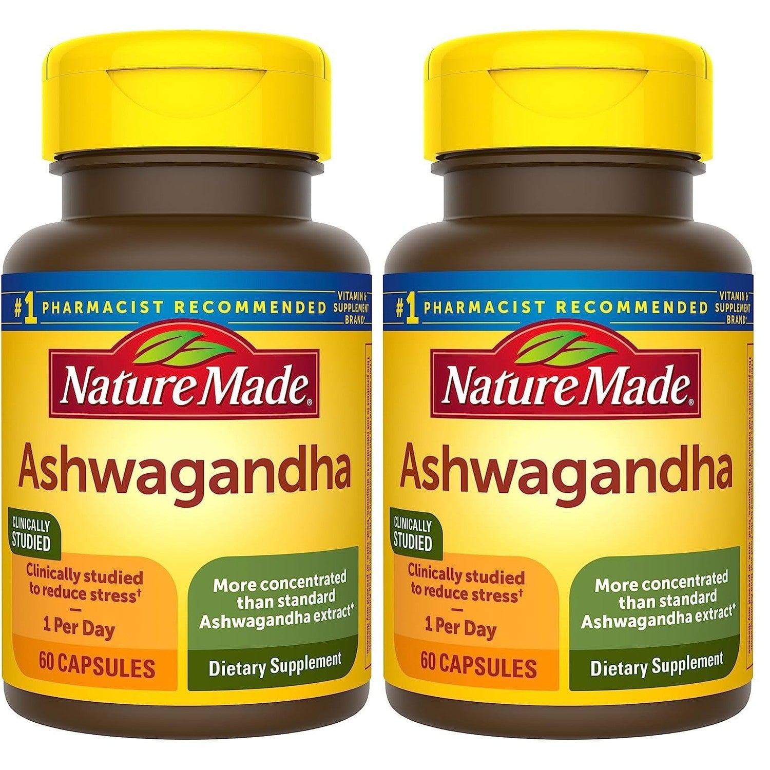 Nature Made Ashwagandha Capsules 125mg for Stress Support, 60 Capsules | Ashwagandha Supplements with Clinically Studied Sensoril Ashwagandha, Herbal Supplement for Men and Women, 60 Day Supply