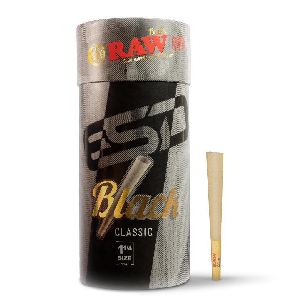 RAW Cones Black 1-1/4 Size 84 mm - 100 Pack of Pre Roll Rolling Paper