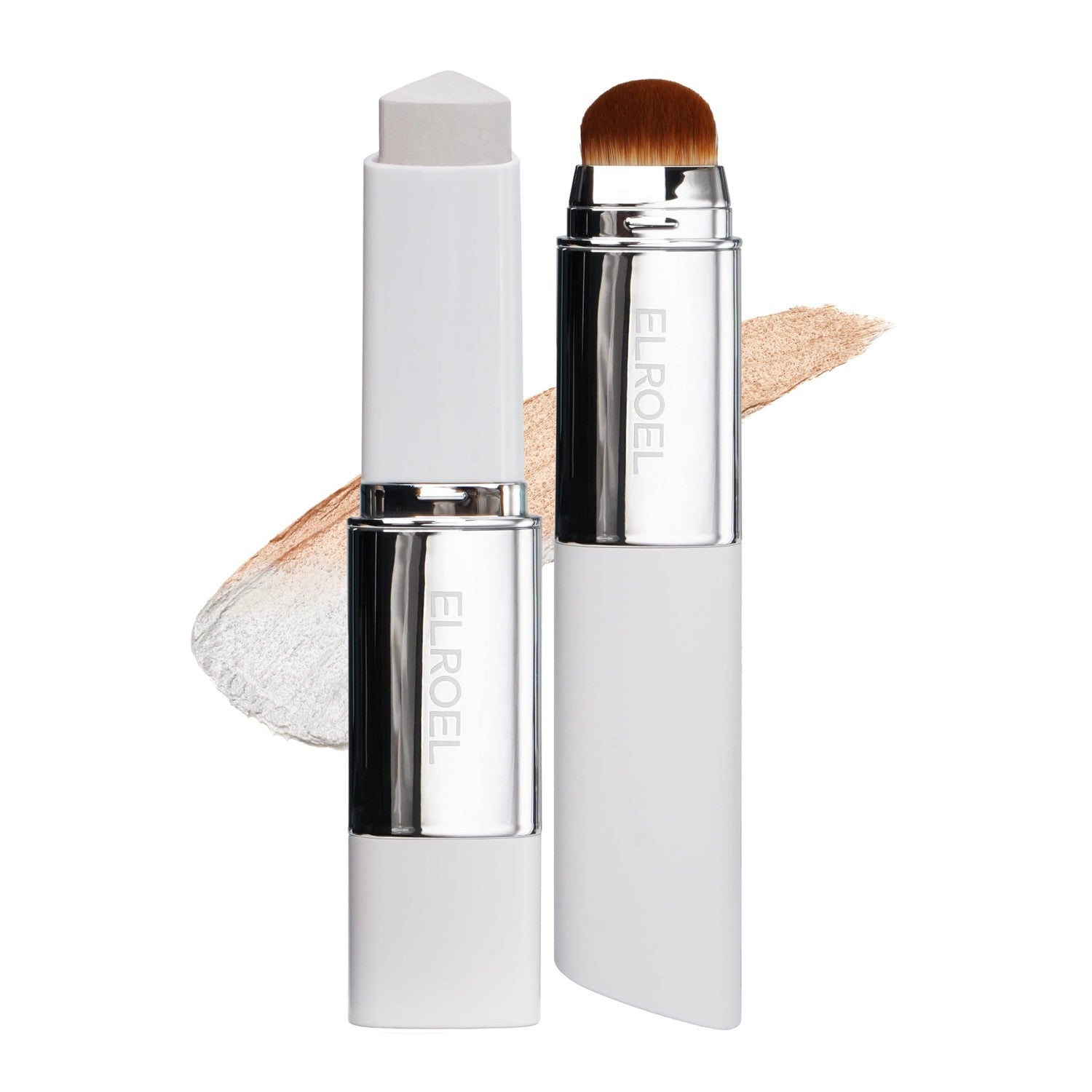 ELROEL Blanc Cover Cream Stick V White - Korean Foundation (#200 Fair) | Medium To Full Coverage, Dewy Finish, Color-Changing Foundation Stick with Volufiline, Dual-Ended, Built-In Detachable Brush