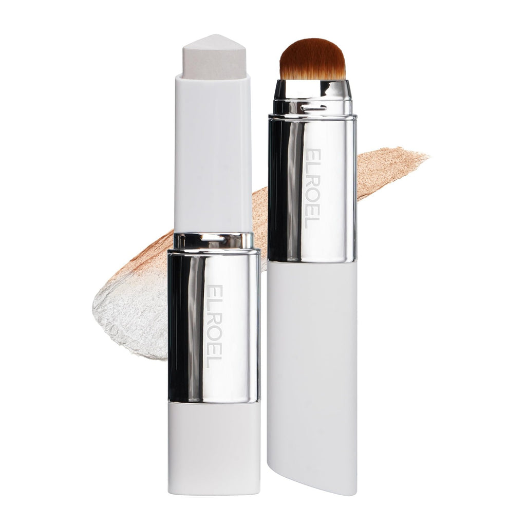 ELROEL Blanc Cover Cream Stick V White - Korean Foundation (#200 Fair) | Medium To Full Coverage, Dewy Finish, Color-Changing Foundation Stick with Volufiline, Dual-Ended, Built-In Detachable Brush