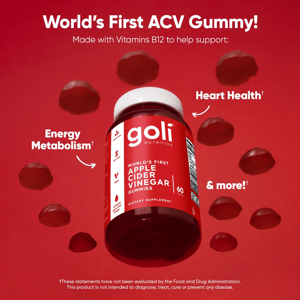Goli Apple Cider Vinegar Gummies - Worlds First ACV Gummy with Vitamin B12, Beetroot & Pomegranate - Vegan, Non-GMO, Gluten-Free, 120 Count (2 Pack)