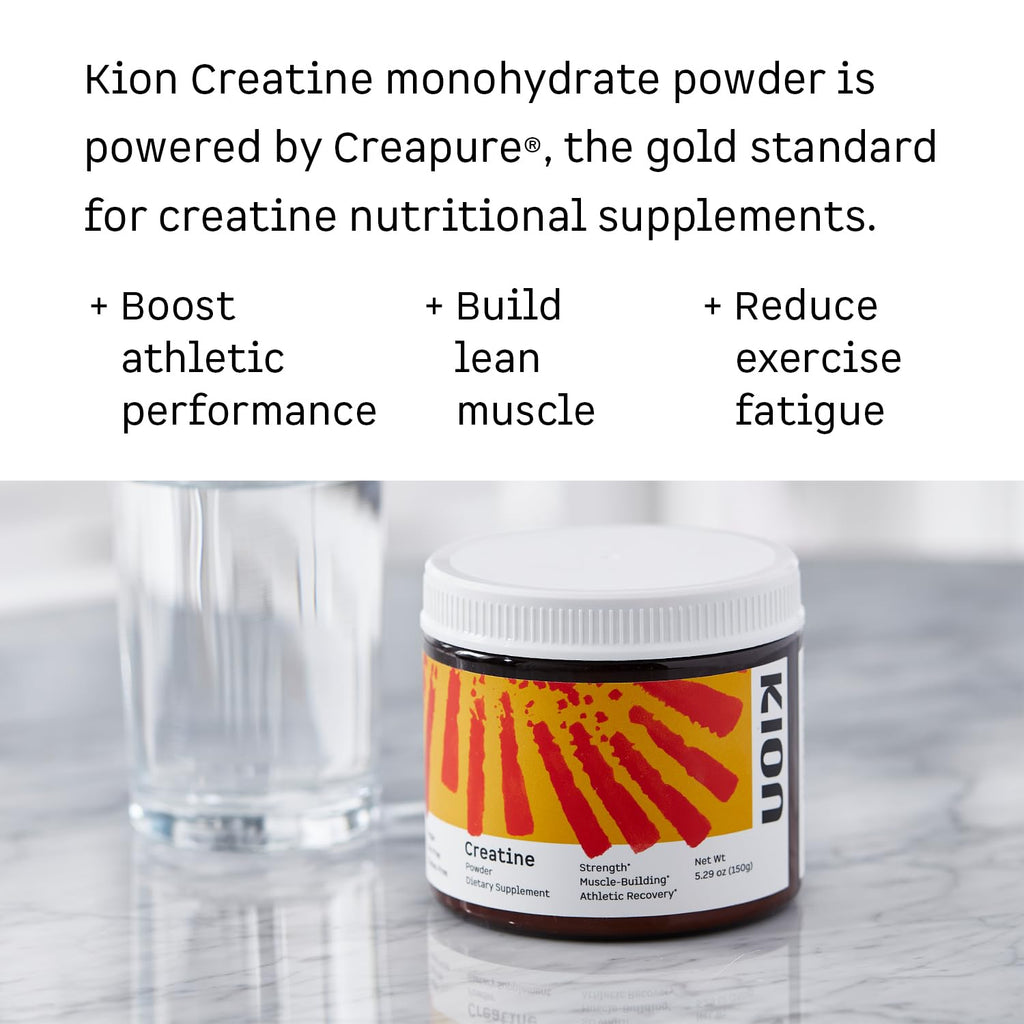 Kion Creatine Monohydrate Powder, Creapure, Unflavored, Strength & Muscle | 5g pure micronized creatine per scoop to build strength, power, and lean muscle for men and women, mixes clear, no fillers