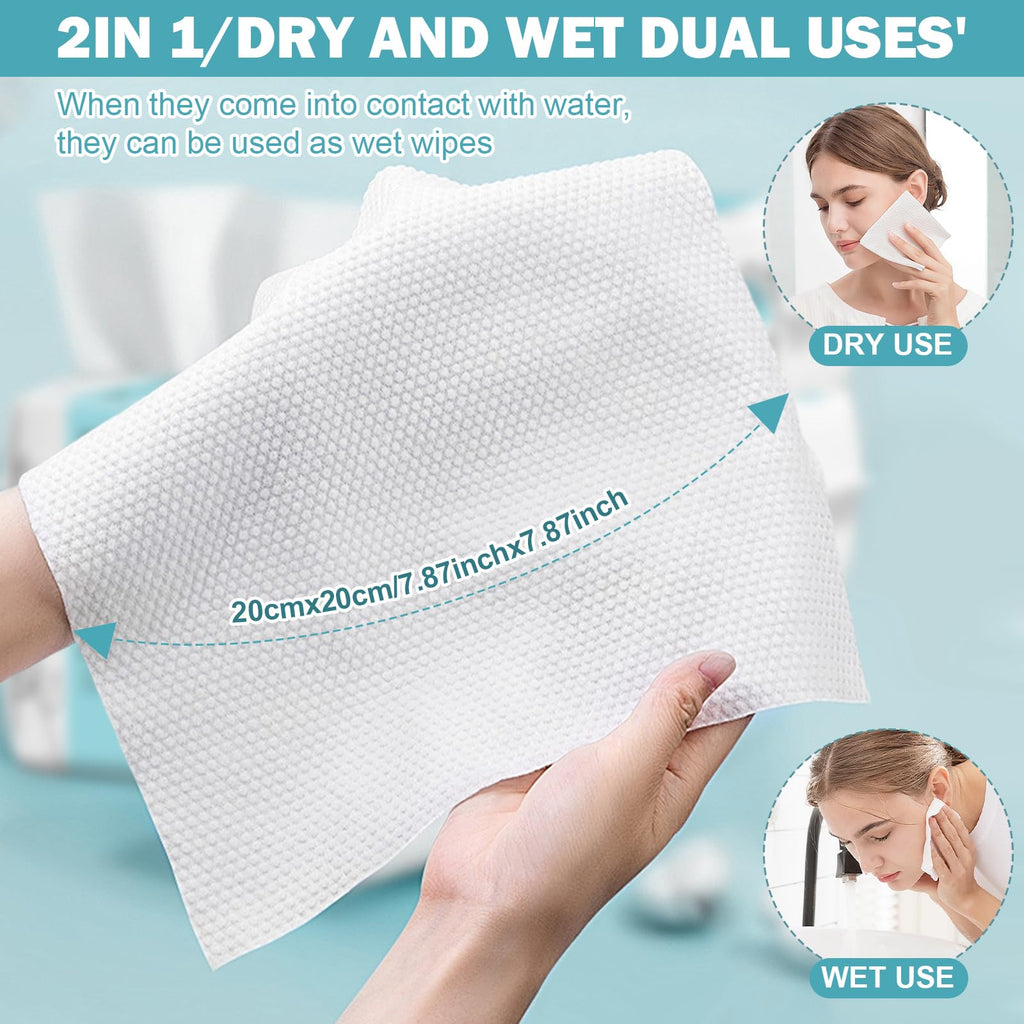 Face Towels, Disposable Face Towel 600 Count, Makeup Remover Dry Wipes, Soft Cotton Dry Wipes Facial Cloths Towelettes for Washing and Drying, Facial Tissue for Cleansing, Skincare
