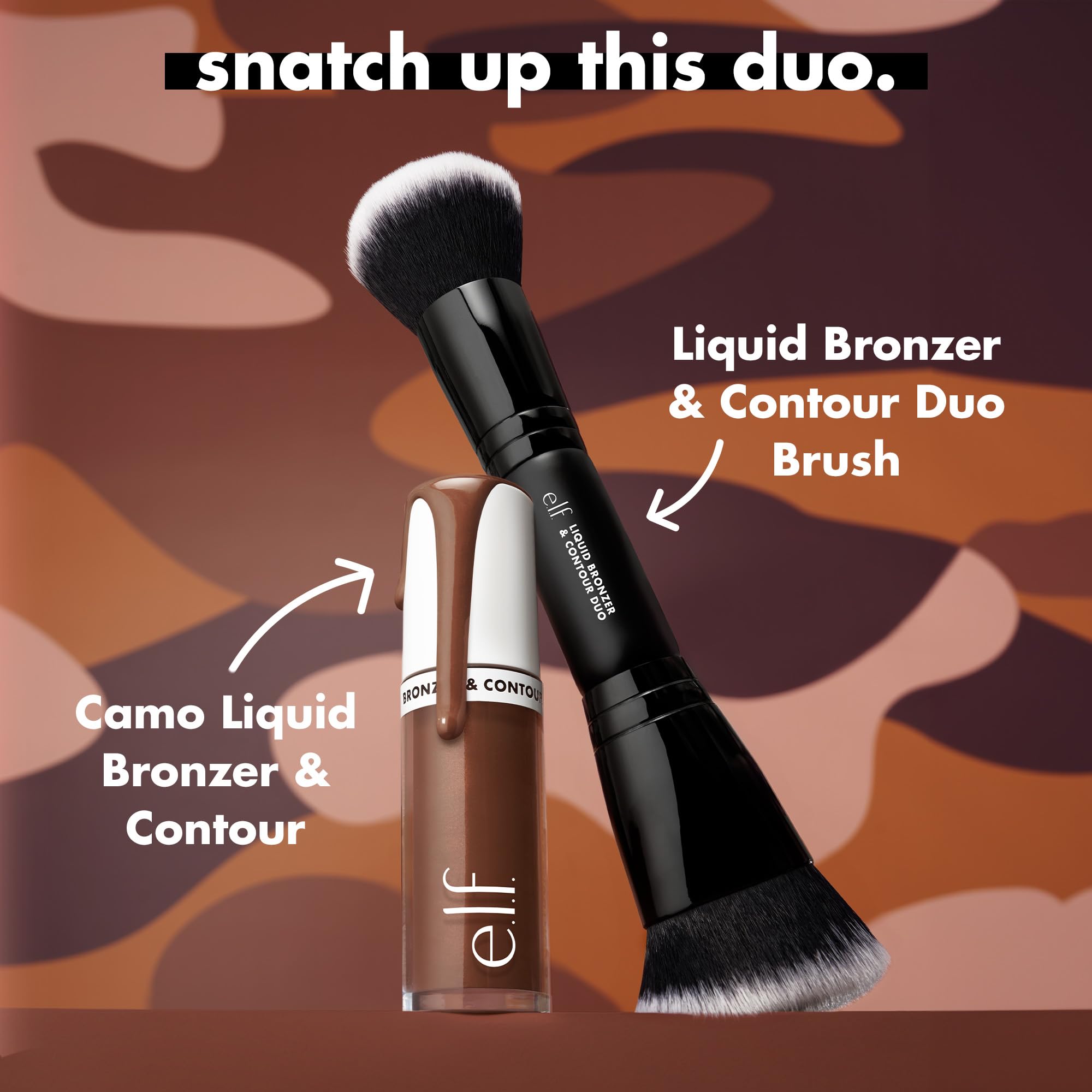 e.l.f. Liquid Bronzer & Contour Duo Brush | Silky Highly Pigmented Formula with Dual-ended Makeup Brush, Synthetic Bristles, 100% Vegan and Cruelty-Free