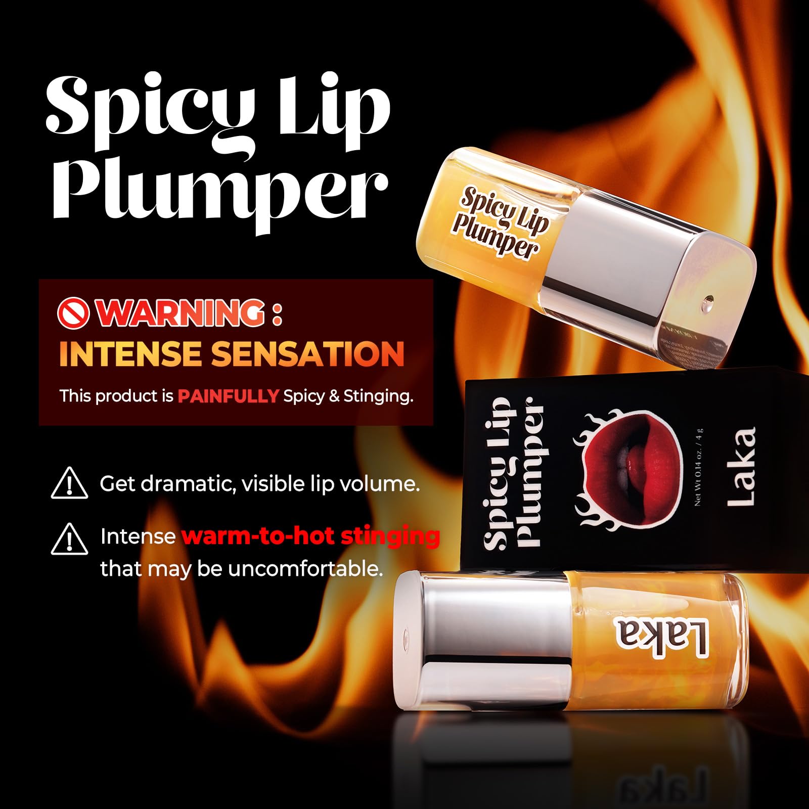 Laka Spicy Lip Plumper - Maximum Extra Strength (For Experienced Users) | Clear Glass-like High-Shine Lip Gloss | Lip Volumizer Serum, Non-Sticky | K-Beauty, 0.14oz