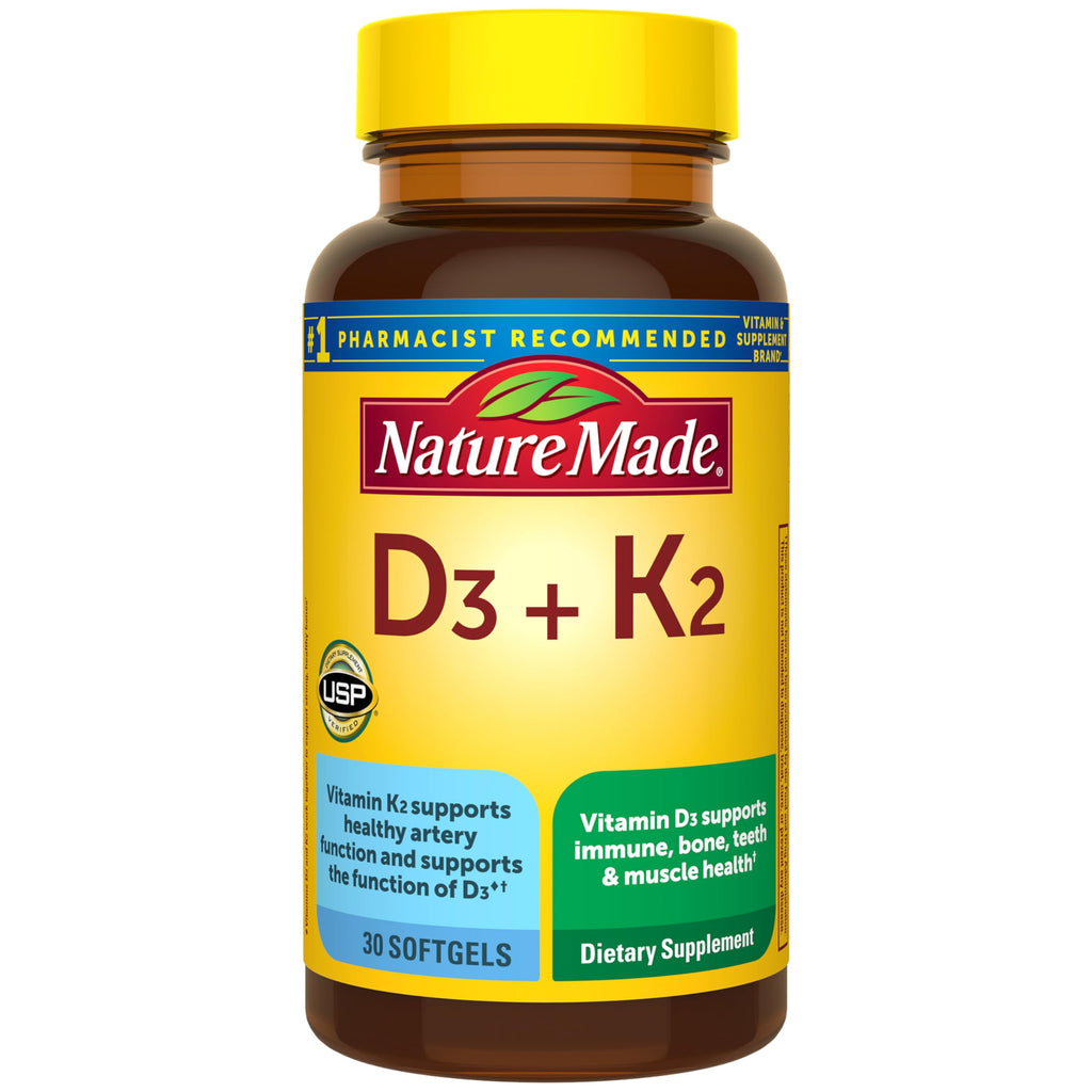 Nature Made Vitamin D3 K2 Supplement, 30 Softgels | Vitamin D 5000 IU (125 mcg) for Immune, Bone, Teeth and Muscle Health Support, 30 Day Supply
