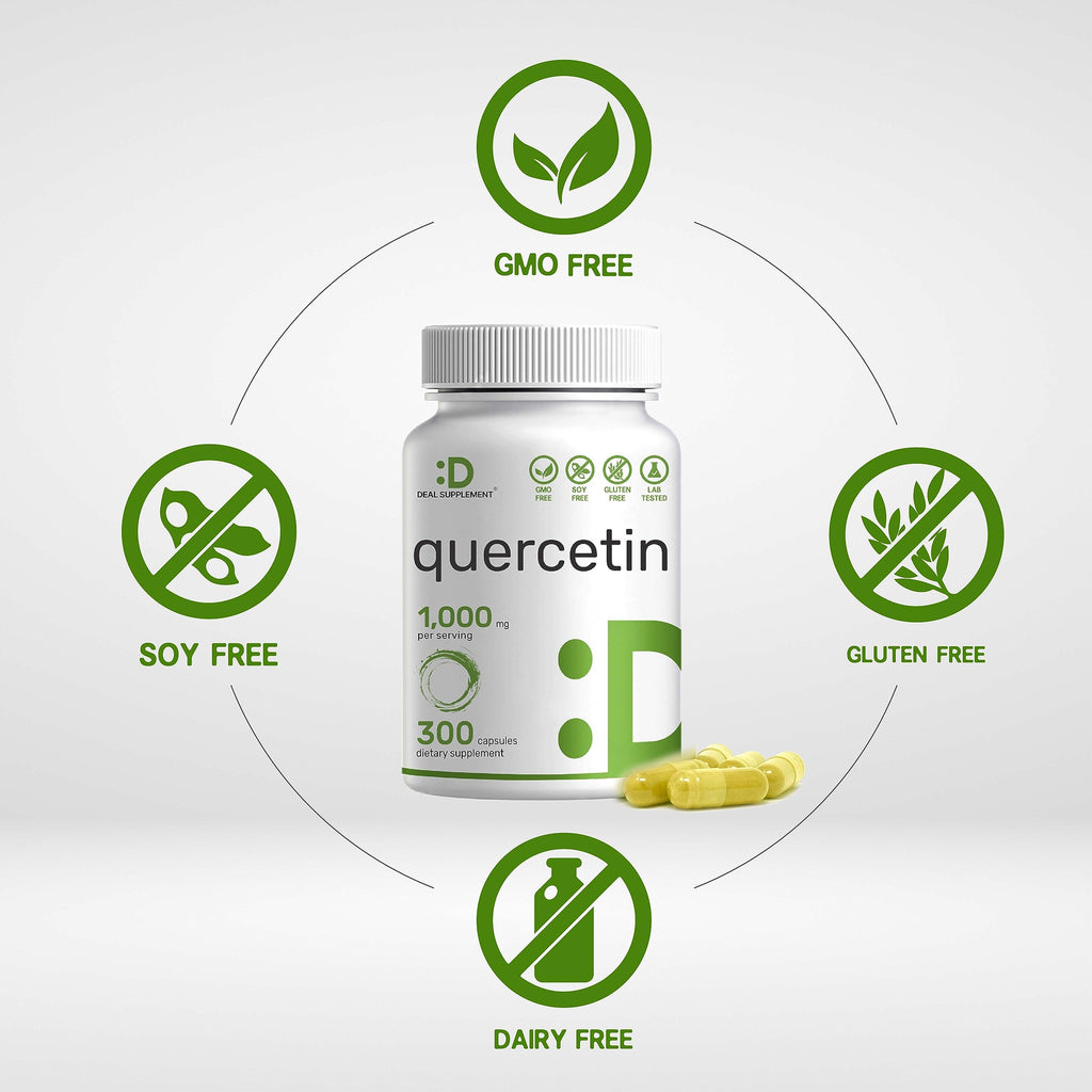 DEAL SUPPLEMENT Quercetin 1,000mg Per Serving, 300 Capsules – Healthy Immune Support Supplements, High Bioavailable Flavonoids, Natural Antioxidant – Non-GMO, Soy Free, No Gluten