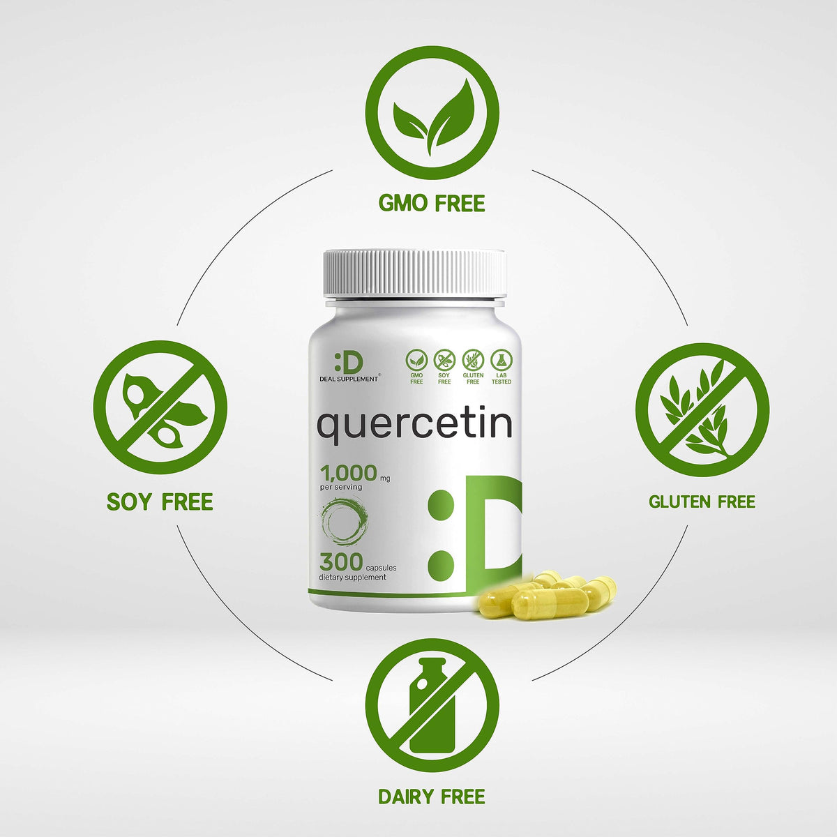 DEAL SUPPLEMENT Quercetin 1,000mg Per Serving, 300 Capsules – Healthy Immune Support Supplements, High Bioavailable Flavonoids, Natural Antioxidant – Non-GMO, Soy Free, No Gluten