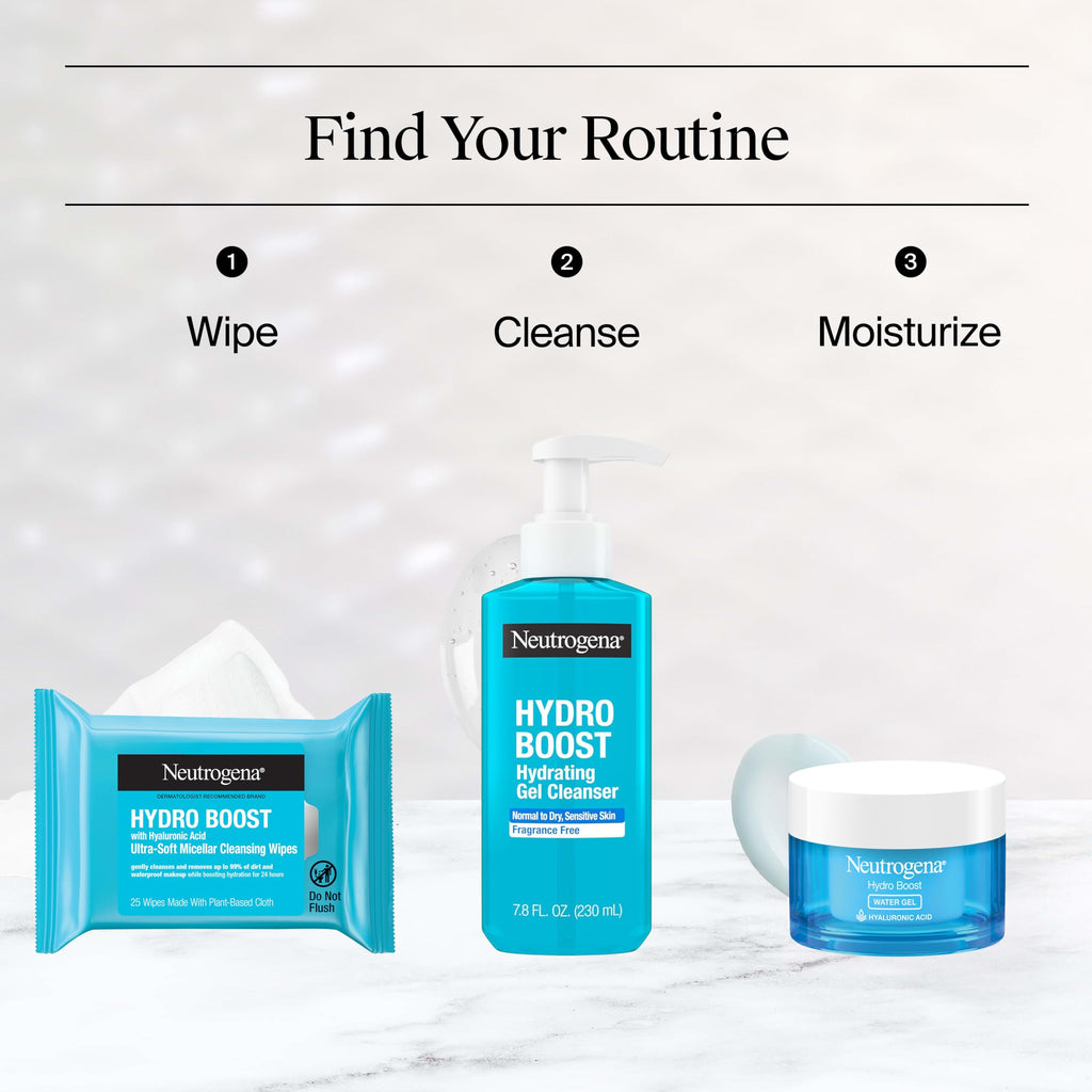 Neutrogena Hydro Boost Cleansing Wipes Makeup Remover, 25 Ct | Micellar Cleansing Cloths, Gently Removes Oil, Dirt, Waterproof Makeup, Hydrating Hyaluronic Acid