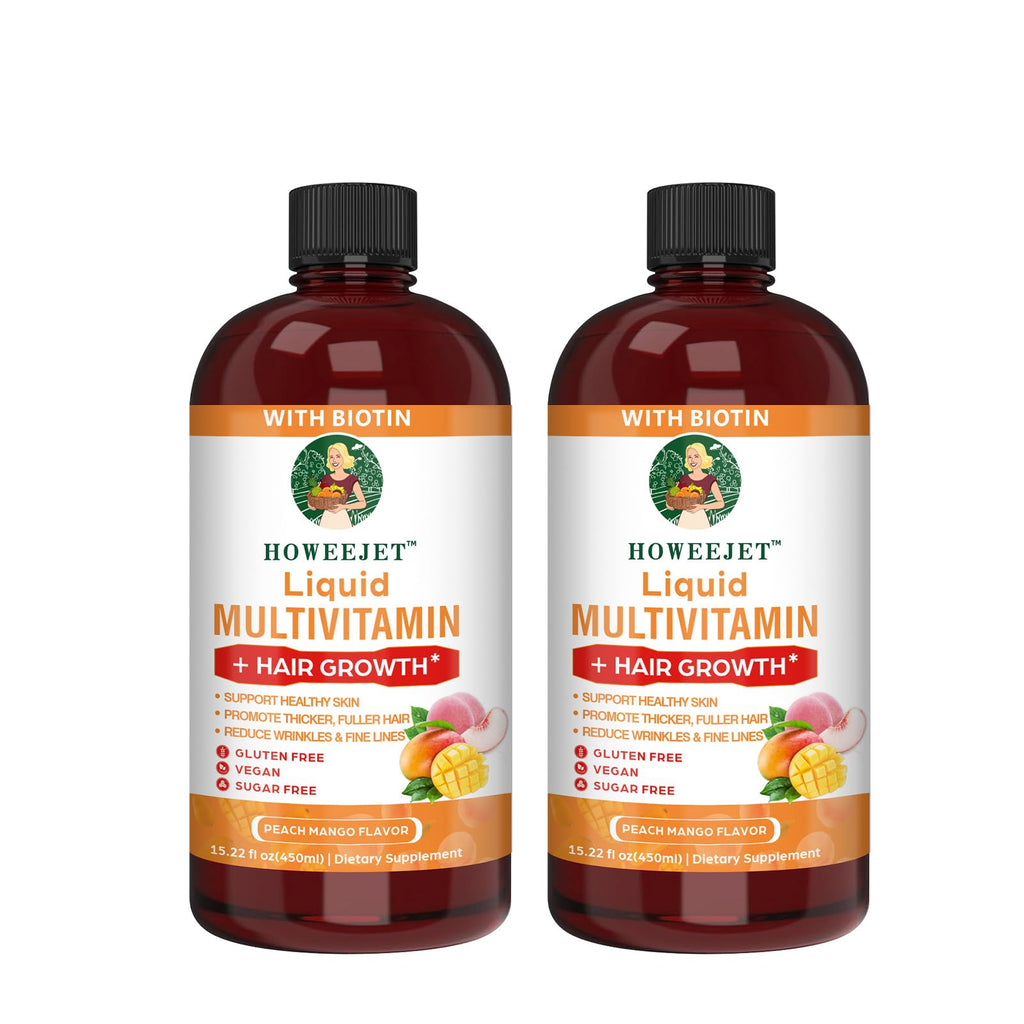 Liquid Multivitamin for Hair Growth | Biotin 10000mcg | Hair & Skin Support Supplement | Clinically Tested for Thicker Hair & Skin Elasticity | Suitable for Women & Men, Ages 18+ | 15.22 Fl Oz (2)