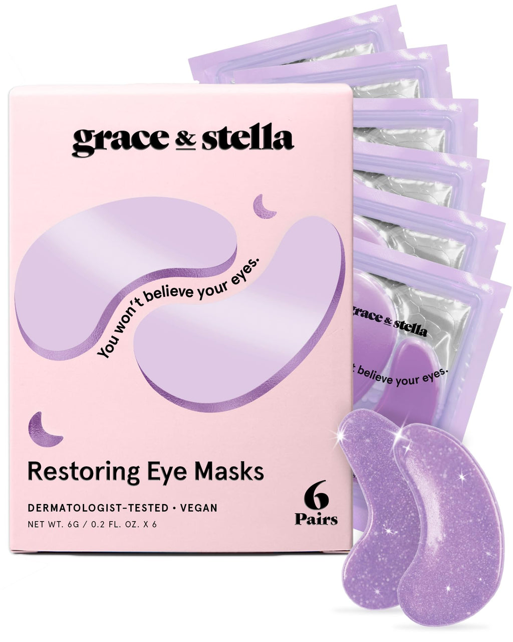 Buy now grace & stella Retinol Under Eye Patches for Puffy Eyes & Dark Circles - Restoring Gel Under Eye Masks with Hyaluronic Acid - Bridesmaid Gifts, Birthday Gifts for Women (Purple, 24 Pairs) at indiglob india
