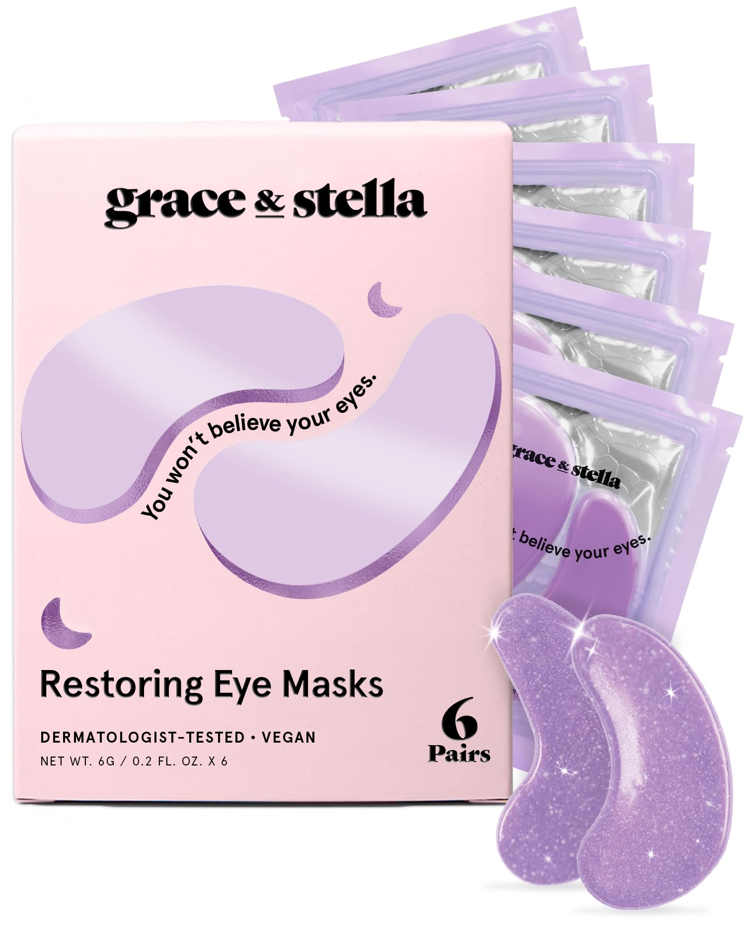 Buy now grace & stella Retinol Under Eye Patches for Puffy Eyes & Dark Circles - Restoring Gel Under Eye Masks with Hyaluronic Acid - Bridesmaid Gifts, Birthday Gifts for Women (Purple, 24 Pairs) Purple (6 Pairs) at indiglob india