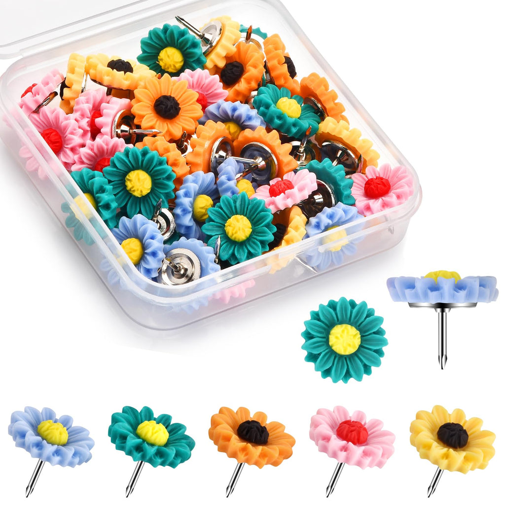 40Pcs Push Pins, Thumb Tacks for Bulletin Board, Flower Decorative Pins and Tacks, Cork Board Thumbtacks, Cute Thumbtack for Office Decorative