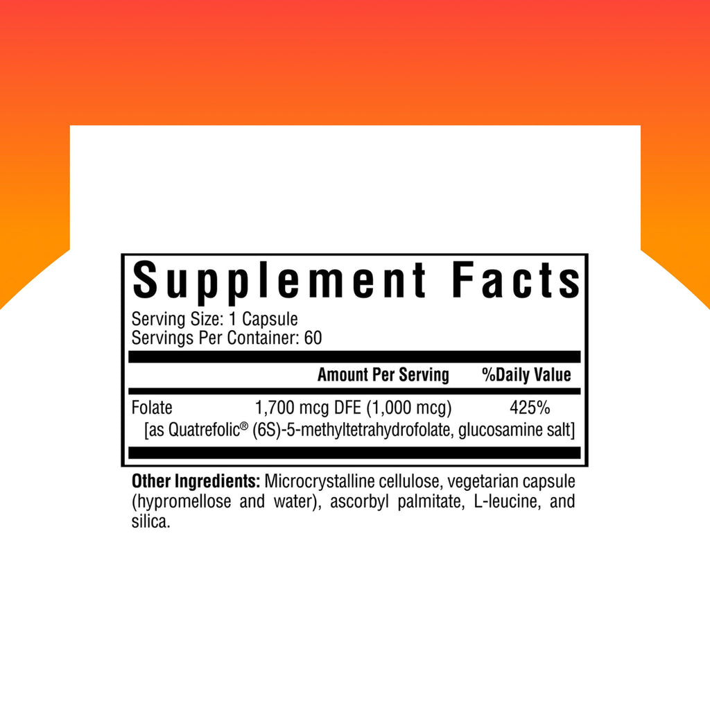 Seeking Health L-Methylfolate 1mg Supports Healthy MTHFR, Mood, and methylation- 60 Capsules