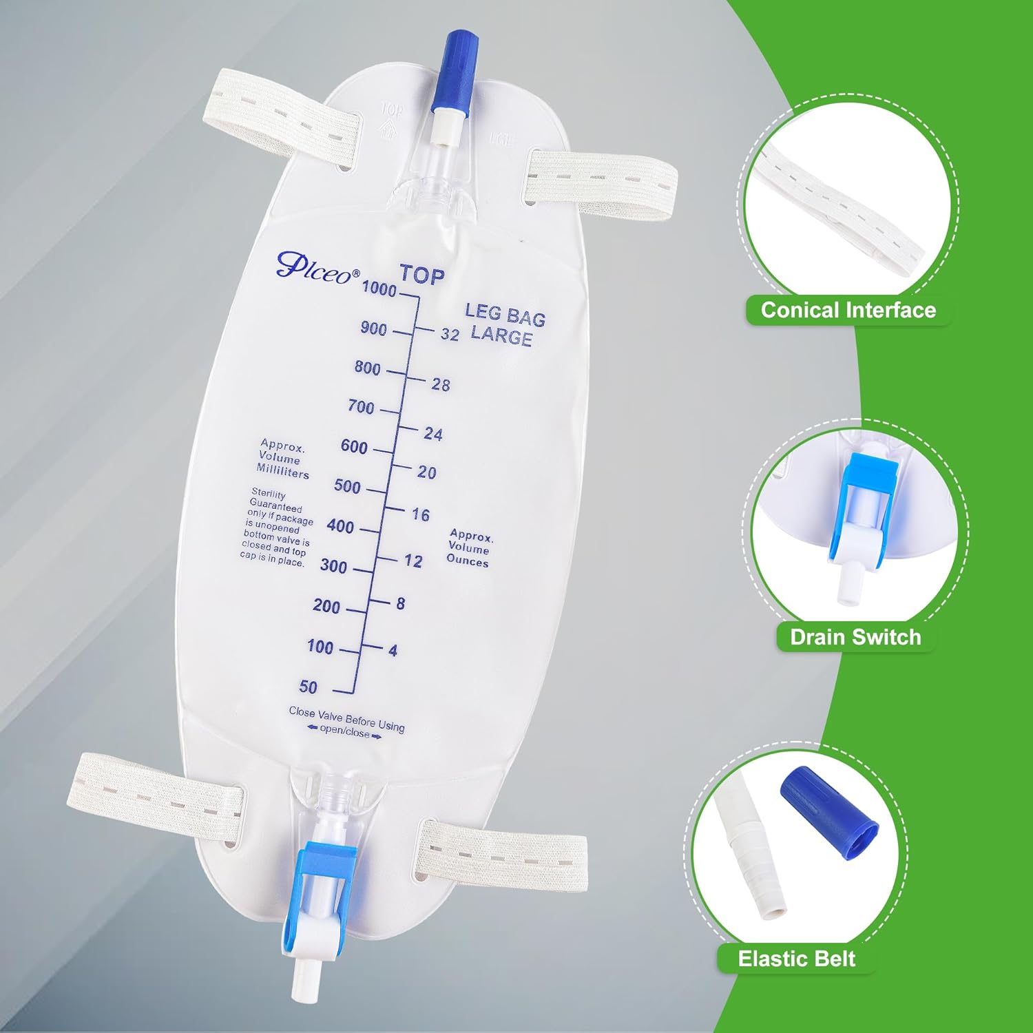 Buy now Easy-Tap Leg Bag Urinary Drainage Bag, 1000ml, Anti-Reflux Valve, Cloth Straps, Easy Flip Drain (Pack of 3) at indiglob india