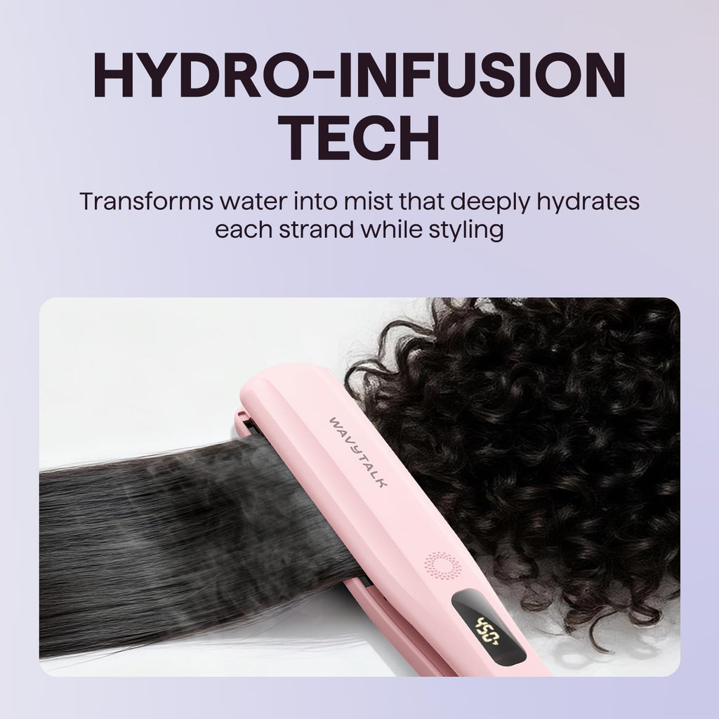 Wavytalk Steam Hair Straightener Steam Sesh for Less Heat Damage, Flat Iron | Detachable Comb, Steam Nourishes, Speeds Straightening, Fights Humidity & Frizz, Nano Titanium 1.38'' Plate, 5 Heat, Pink
