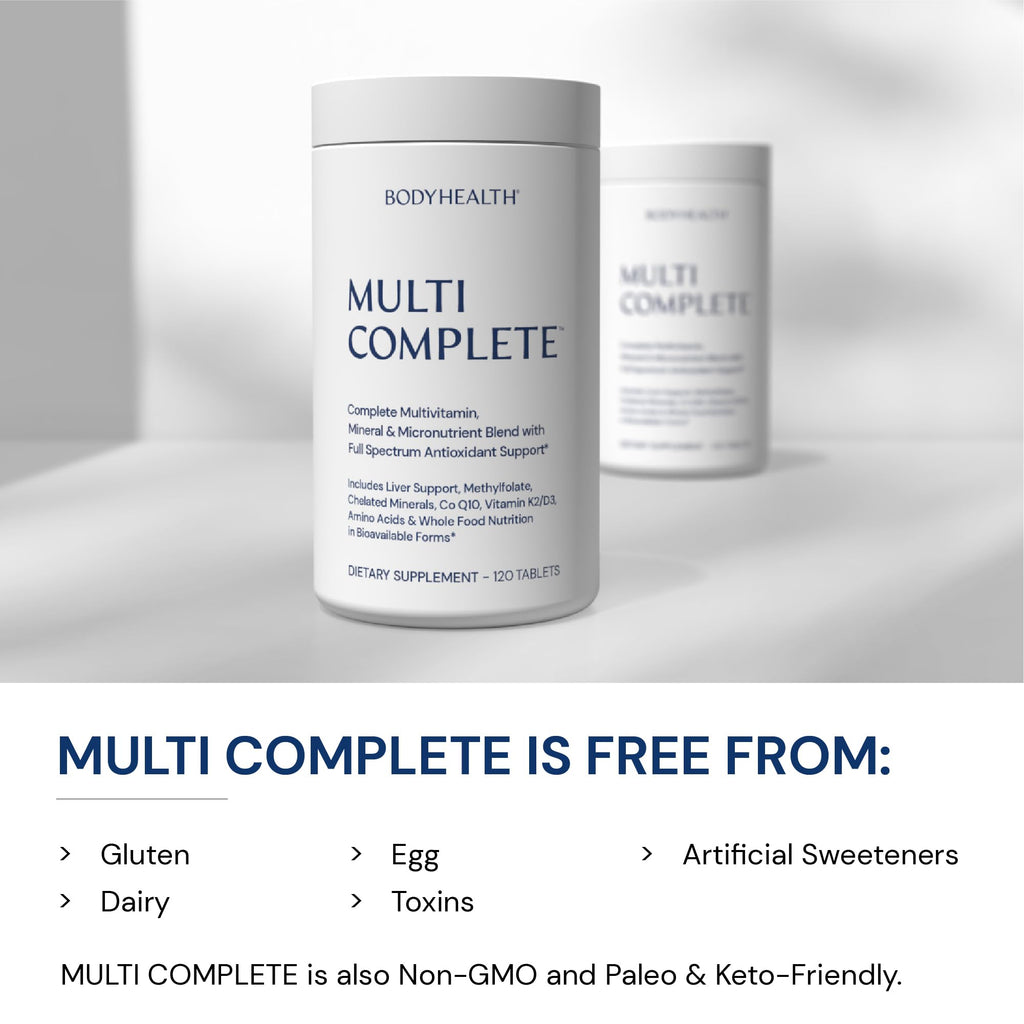 BodyHealth Multi Complete (120 Ct) Daily Multivitamin for Men and Women with Whole Foods, Minerals, Antioxidants, Organic Green Food Concentrates, and Liver Detox Extracts, Non GMO
