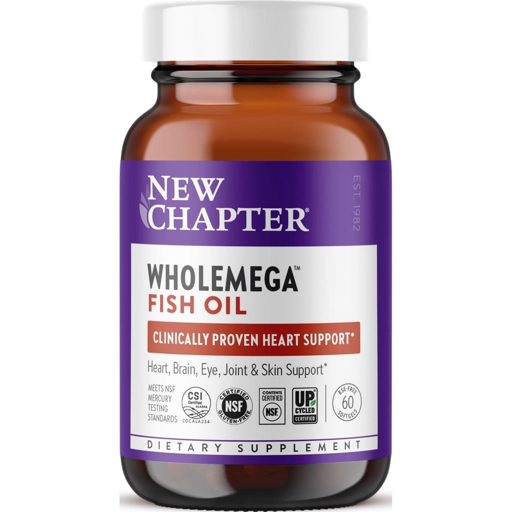 New Chapter Wholemega Wild Alaskan Salmon Oil, 180 Softgels | 2000 mg per Serving, Clinically Proven Omega-3 for Heart, Brain, and Joint Health, with Vitamin D3 and Astaxanthin