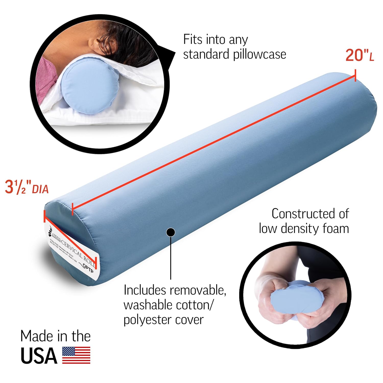 Buy now OPTP The Original McKenzie Cervical Roll, 20" Neck Support Pillow to Relieve Neck and Back Pain - Round Pillow for Improved Sleeping Support and Cervical Pain Relief - Made in The USA at indiglob india