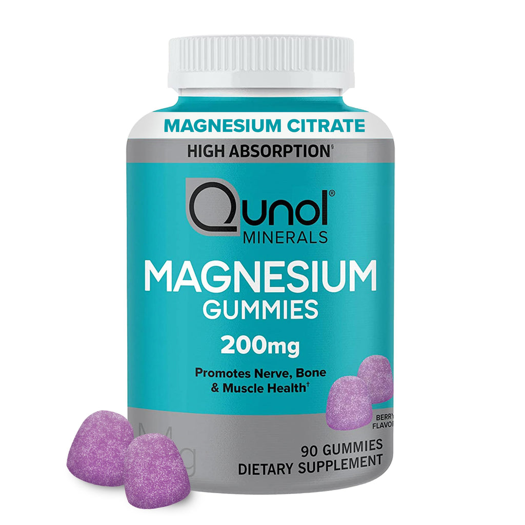 Qunol Magnesium Citrate Gummies 200mg, Vegetarian, Gluten-Free, 120ct | Support Nerve, Bone & Muscle Health, Cognitive Performance, Positive Mood, Healthy Stress Response, Restful Sleep; Non-GMO