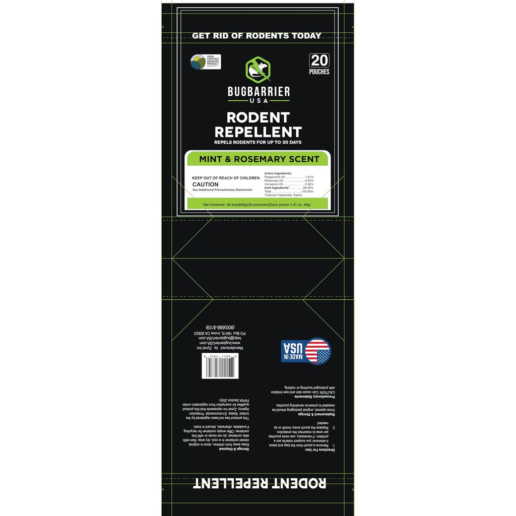 BugBarrier's Extra-Strength Mouse Repellent Deterrent Pouches, USDA 99% Biobased, Peppermint & Rosemary Oils Repel Mice Nesting in Car, RV, Boat, Garage, Shed, Cabin Made in The USA (Pack of 20)