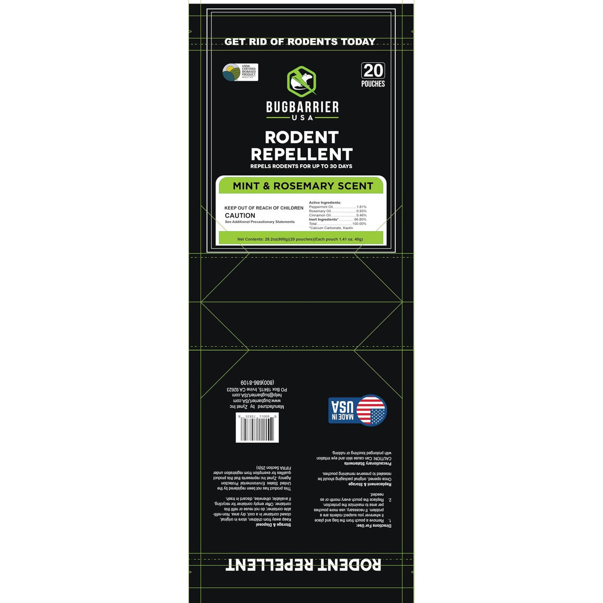 BugBarrier's Extra-Strength Mouse Repellent Deterrent Pouches, USDA 99% Biobased, Peppermint & Rosemary Oils Repel Mice Nesting in Car, RV, Boat, Garage, Shed, Cabin Made in The USA (Pack of 20)