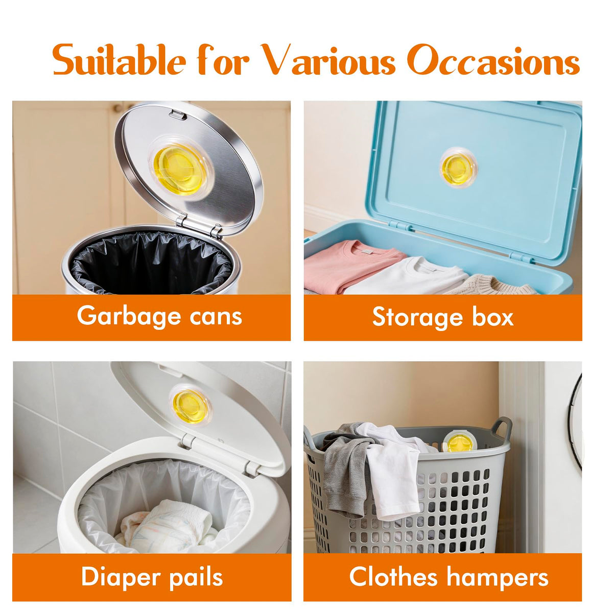 10 Pack Trash Can Deodorizer, Citrus Scent Stick-On Gel Air Freshener Up to 30 Days, Long Lasting Odor Absorber for Kitchen Garbage Bin, Bathroom, Diaper Pail, Closet, Each 0.176 Oz