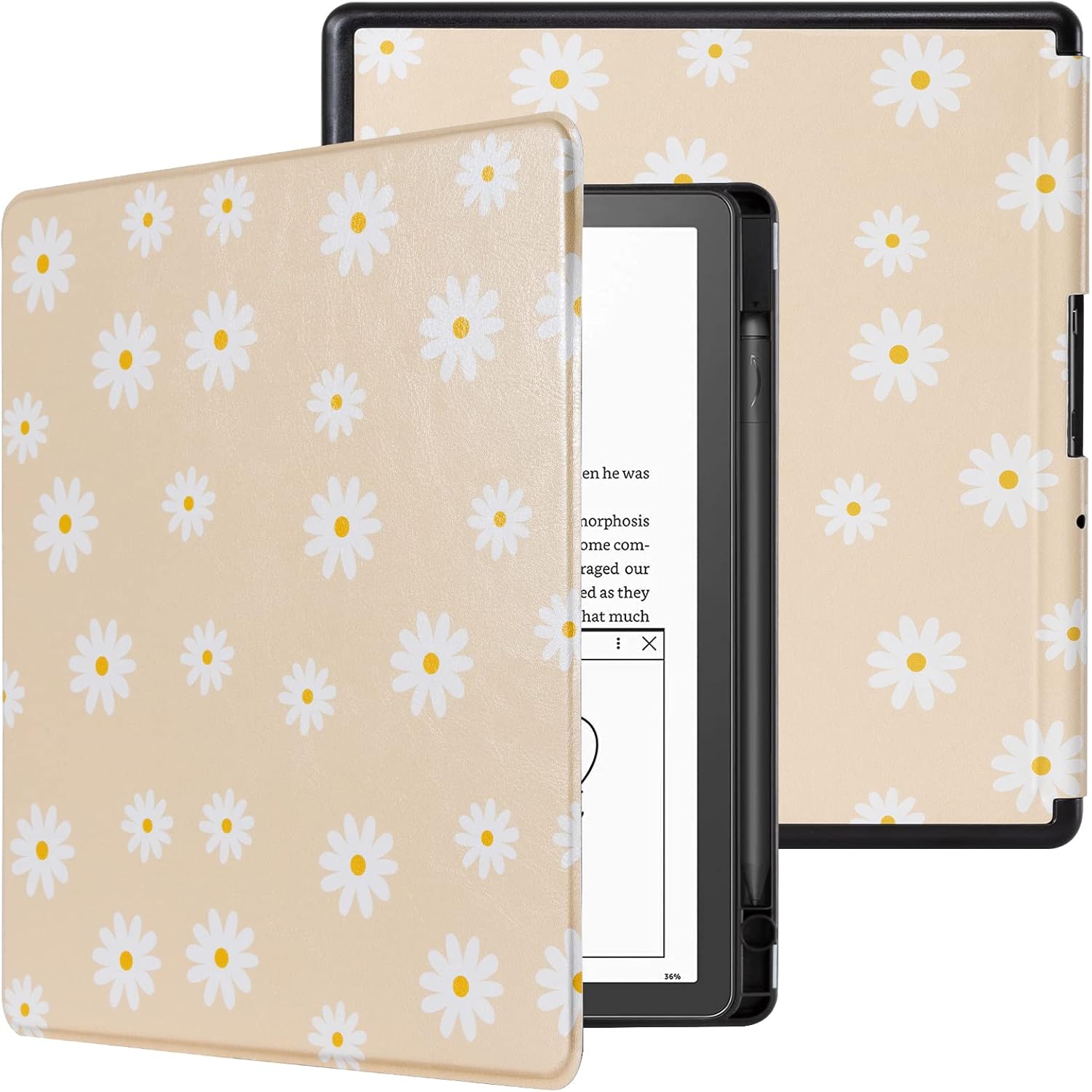 Buy now CoBak Case for Kindle Scribe - All New PU Leather Cover with Auto Sleep Wake Feature for Kindle Scribe 10.2" 2022 & 2024 Released with Pen Holder Chrysanthemum at indiglob india