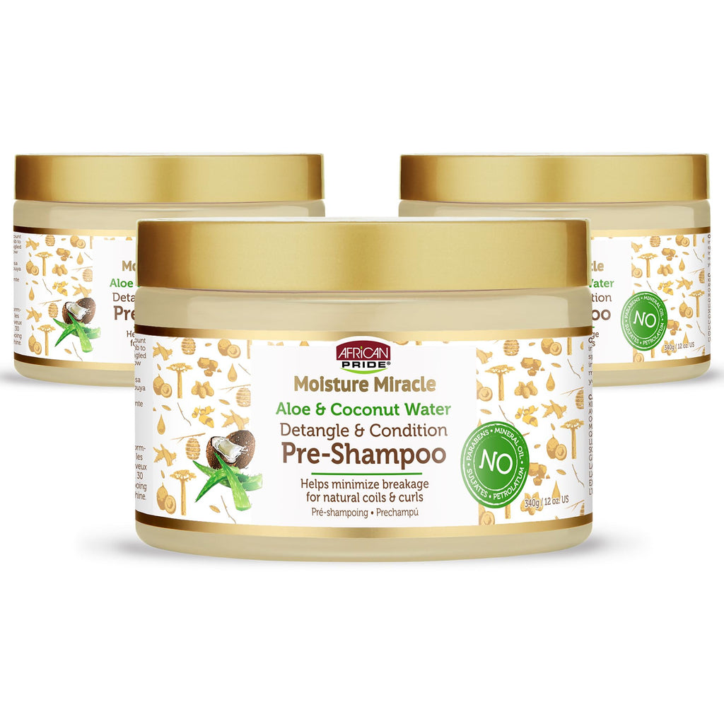 African Pride Moisture Miracle Pre-Shampoo Hair Detangler, 18 Oz | Aloe & coconut water pre-poo softens and detangles curls and coils; minimizes breakage on wash day