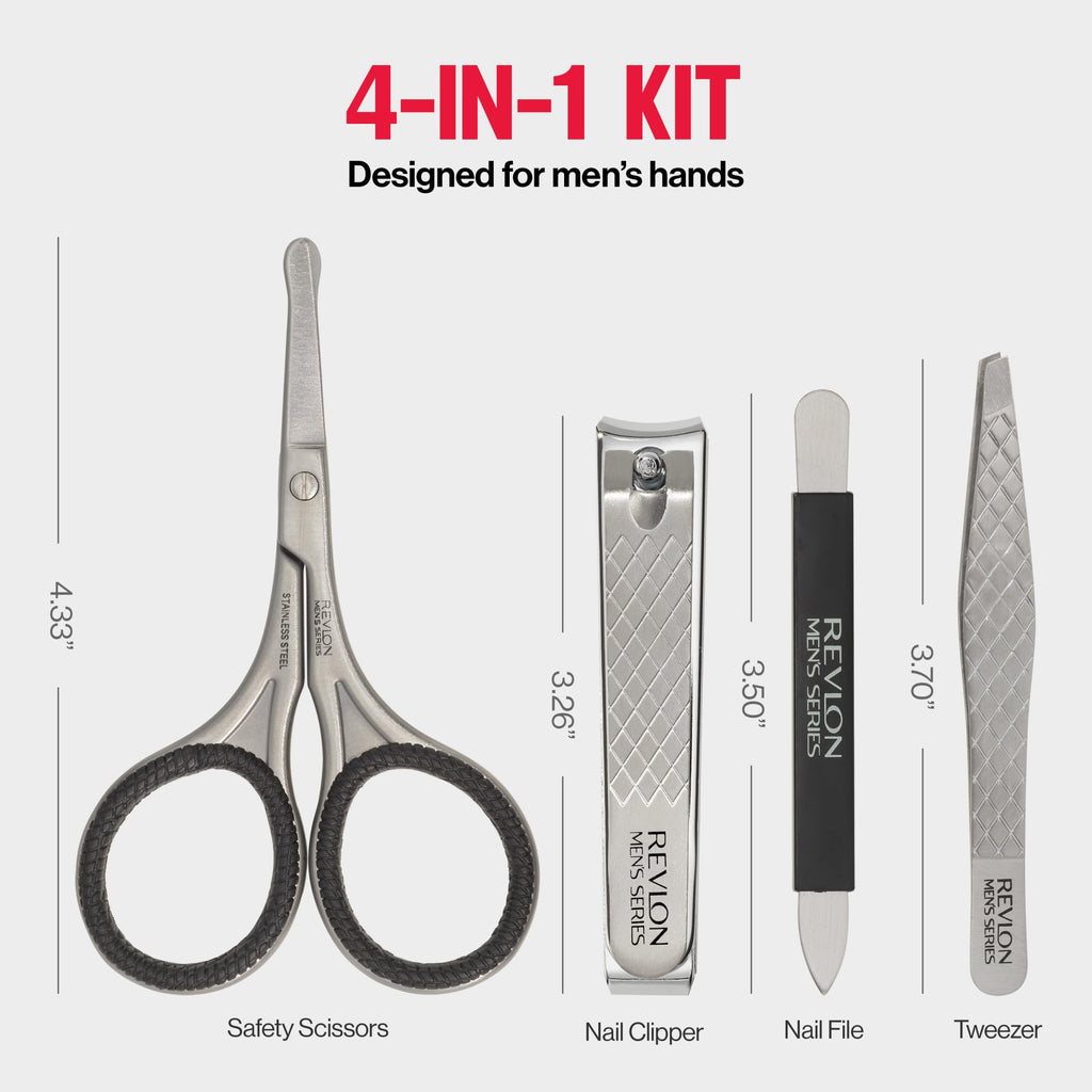 Buy now Revlon Men's Grooming Kit, 5-Piece Travel Essentials Set, Includes Nail Clippers, Scissors, File, Tweezers and Carrying Case, Stainless Steel, 1 count at indiglob india