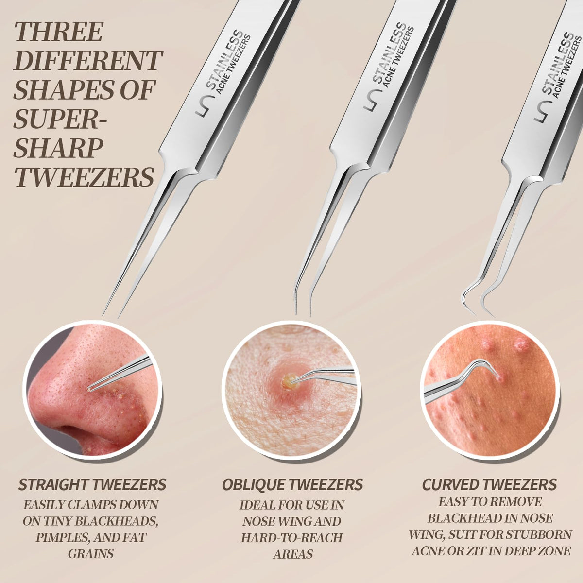 Teenitor 9 Pcs Professional Blackhead Tweezers and Pimple Popper Tool Kit, Stainless Steel Blackhead Remover Tools