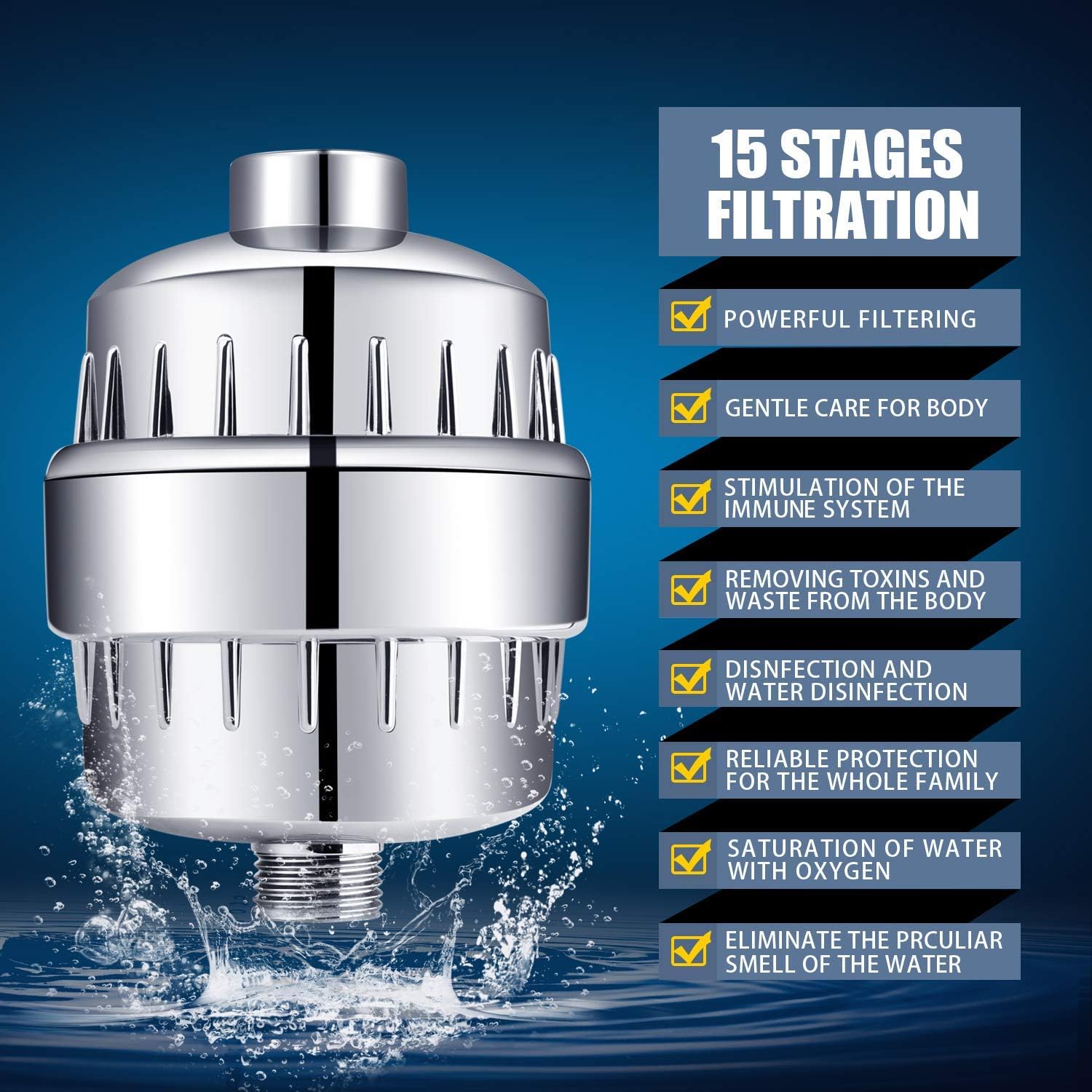 Buy now FEELSO Shower Head and 15 Stage Shower Filter Combo, High Pressure 5 Spray Settings Filtered Showerhead with Water Softener Filter Cartridge for Hard Water Remove Chlorine and Harmful Substances at indiglob india