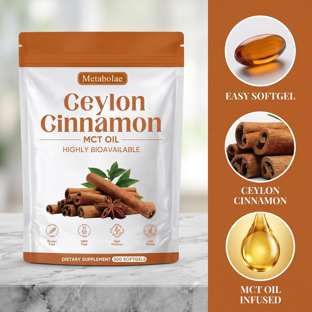 Metabolae Ceylon Cinnamon - 300 Softgels, 12:1 Concentrated Cinnamon Extract with MCT Oil, High Absorption Formula, Daily Wellness Support Supplement, Non-GMO & Gluten-Free
