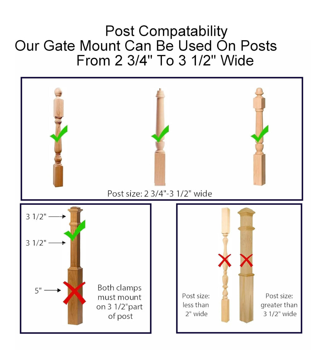 Safety Innovations No Hole Stairway Baby Gate Mounting Kit - Fits Posts from 2 3/4 inches to 3 1/2 inches Wide with Square or Round Tops - No Adhesives On Or Screws in Your Posts, (1-Pack)