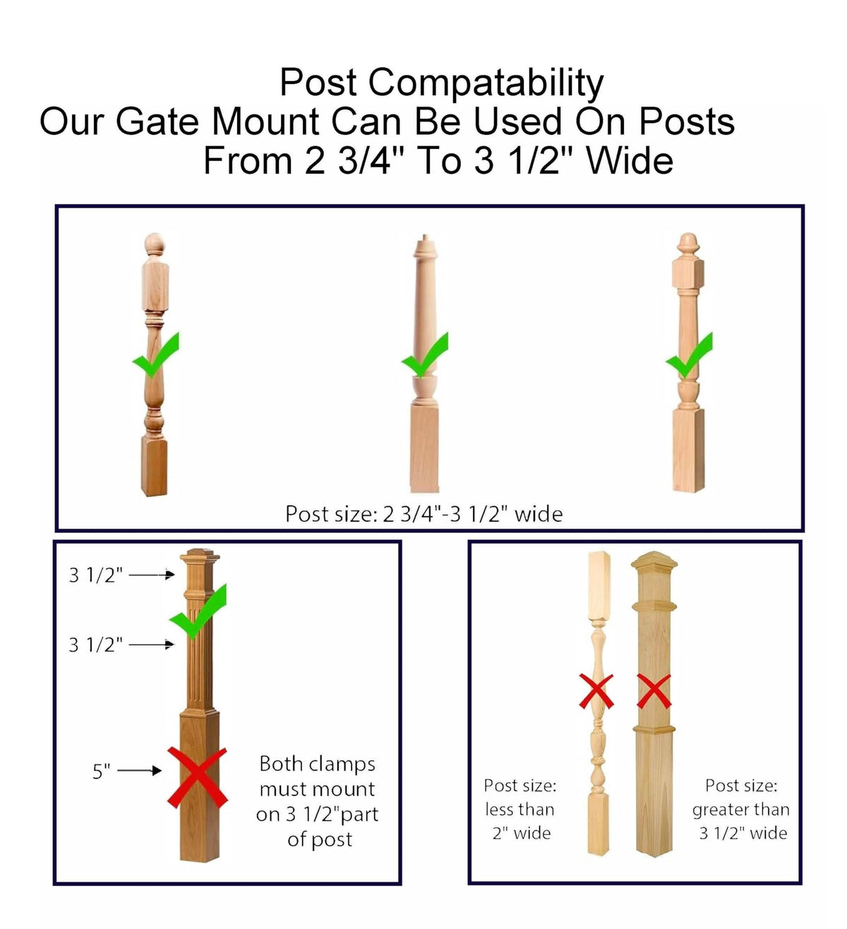 Safety Innovations No Hole Stairway Baby Gate Mounting Kit - Fits Posts from 2 3/4 inches to 3 1/2 inches Wide with Square or Round Tops - No Adhesives On Or Screws in Your Posts, (1-Pack)
