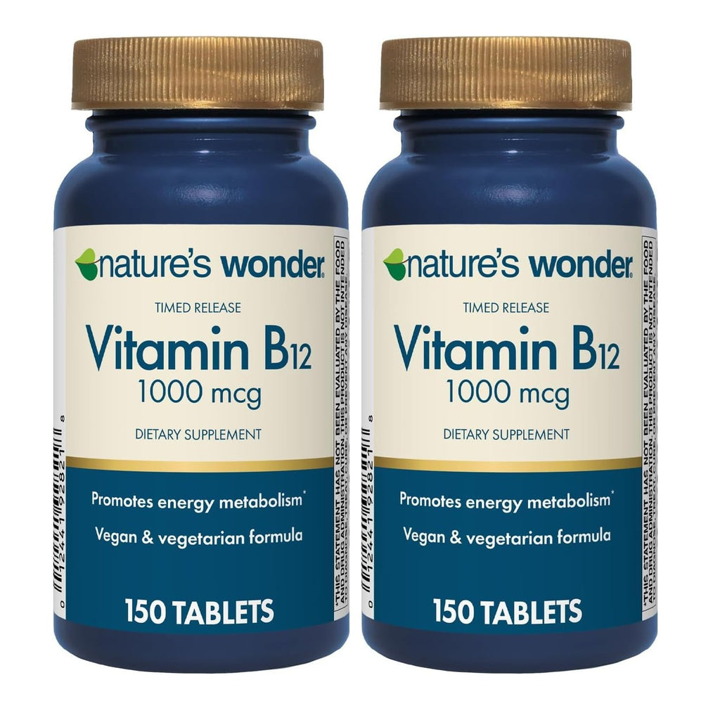 Nature's Wonder Vitamin B12 1000mcg Timed Release Steady Energy 150Tablets | Supports Red Blood Cell Production, Energy Metabolism, Brain & Nervous System Health for Women & Men, Gluten-Free, 150 Days