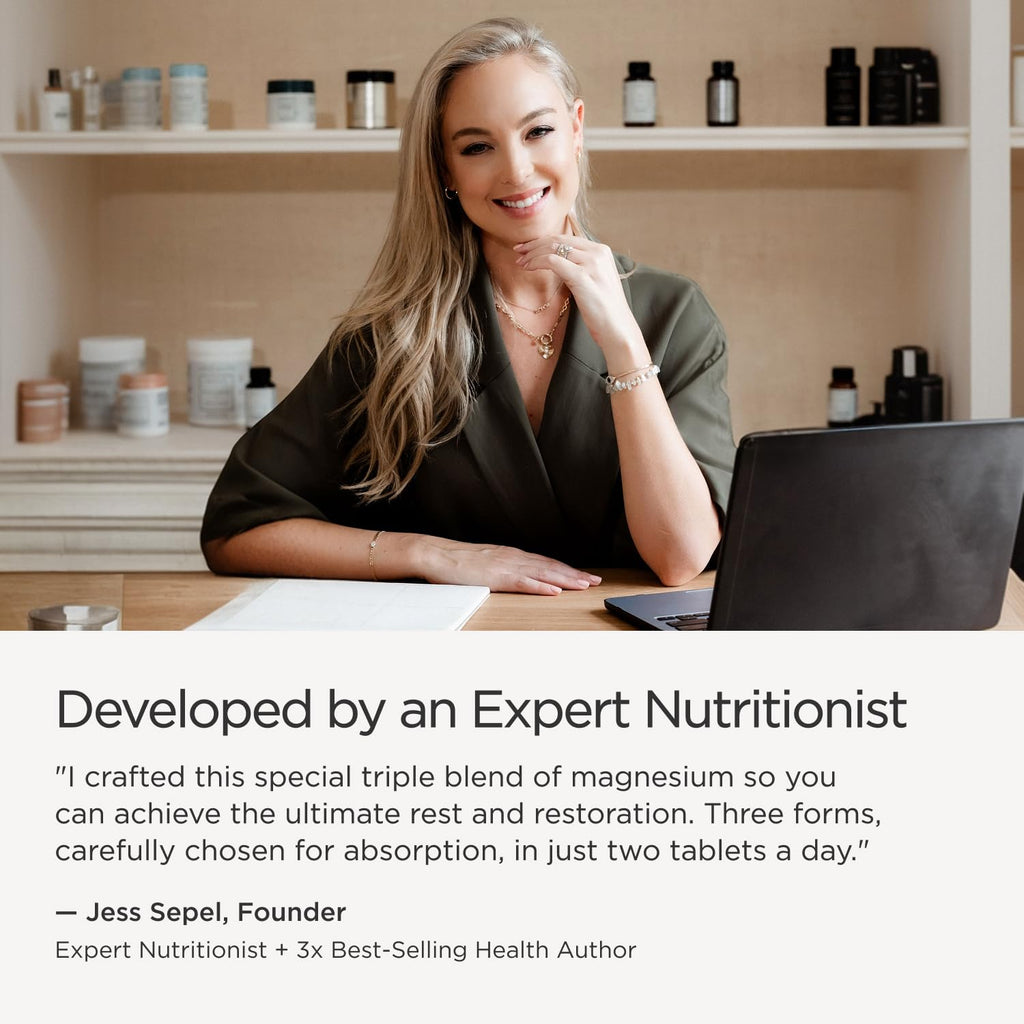 JSHealth Magnesium Supplement for Sleep. 400mg Triple-Form Glycinate | Made with Citrate, Amino Acid Chelate Developed By Nutritionist Jessica Sepel