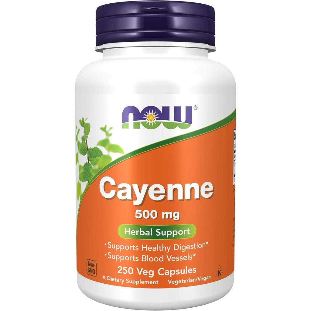 Buy now NOW Foods Supplements, Cayenne (Capsicum annuum) 500 mg, Herbal Support, for Digestive Health, 250 Veg Capsules at indiglob india