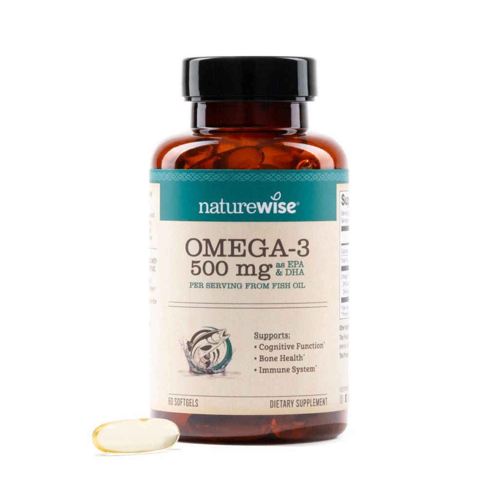 NatureWise Omega 3 Fish Oil - 500mg Omega 3 per Serving - 300mg EPA & 200mg DHA - Sustainably Sourced for Purity - Lemon Flavored - Burpless - Gluten & Soy Free, Non-GMO - 180 Softgels[6-Month Supply]