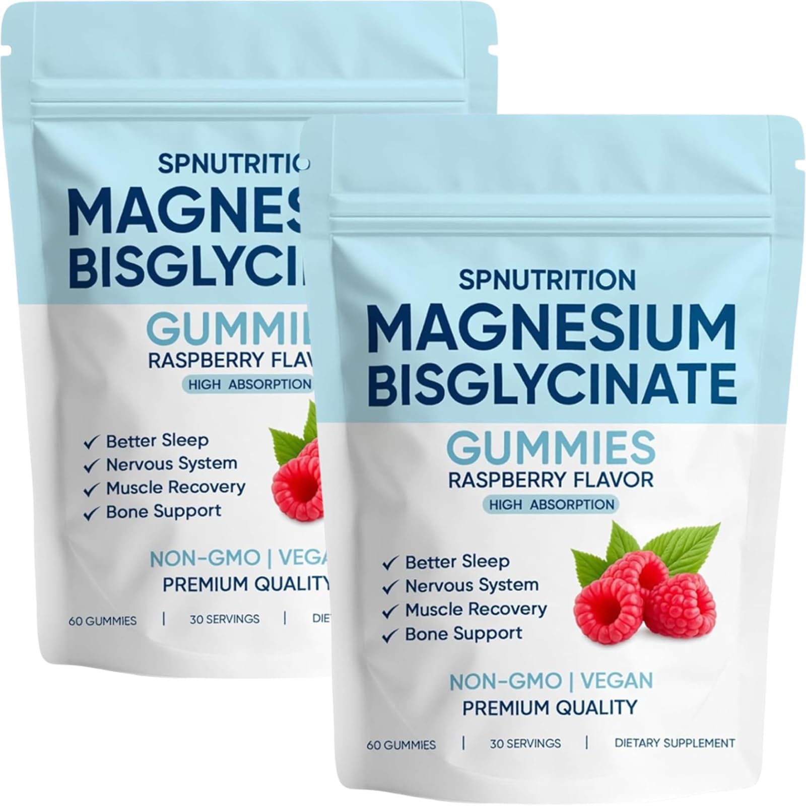 Spnutrition Magnesium Bisglycinate Gummies – 400mg Magnesium Bisglycinate Chelate, with Sea Salt & Raspberry Fruit Powder – Vegan, 60 Gummies