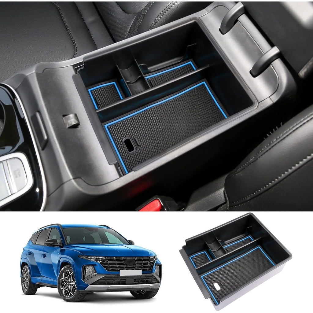 Buy now LUWU 2025 2026 Hynudai Tucson Center Console Organizer 2022-2026 Tucson NX4 Armrest Storage 2026 Tucson Console Organizer Tray Tucson SE/SEL/XRT Armrest Organizer 2025 2026 Tucson Accessories (Blue) at indiglob india