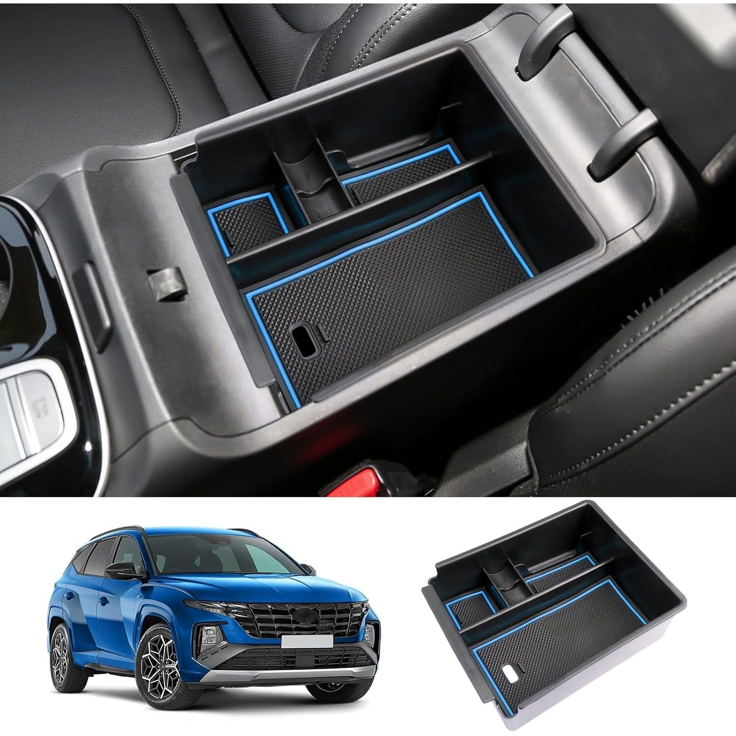 Buy now LUWU 2025 2026 Hynudai Tucson Center Console Organizer 2022-2026 Tucson NX4 Armrest Storage 2026 Tucson Console Organizer Tray Tucson SE/SEL/XRT Armrest Organizer 2025 2026 Tucson Accessories (Blue) at indiglob india