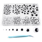 Phinus 1400PCS Googly Eyes, 8 Different Size Self-Adhesive Googly Eyes for Crafts, 4mm, 5mm, 6mm, 8mm, 10mm, 12mm, 15mm, 20mm Black Wiggle Sticky Googly Eyes with Tweezers