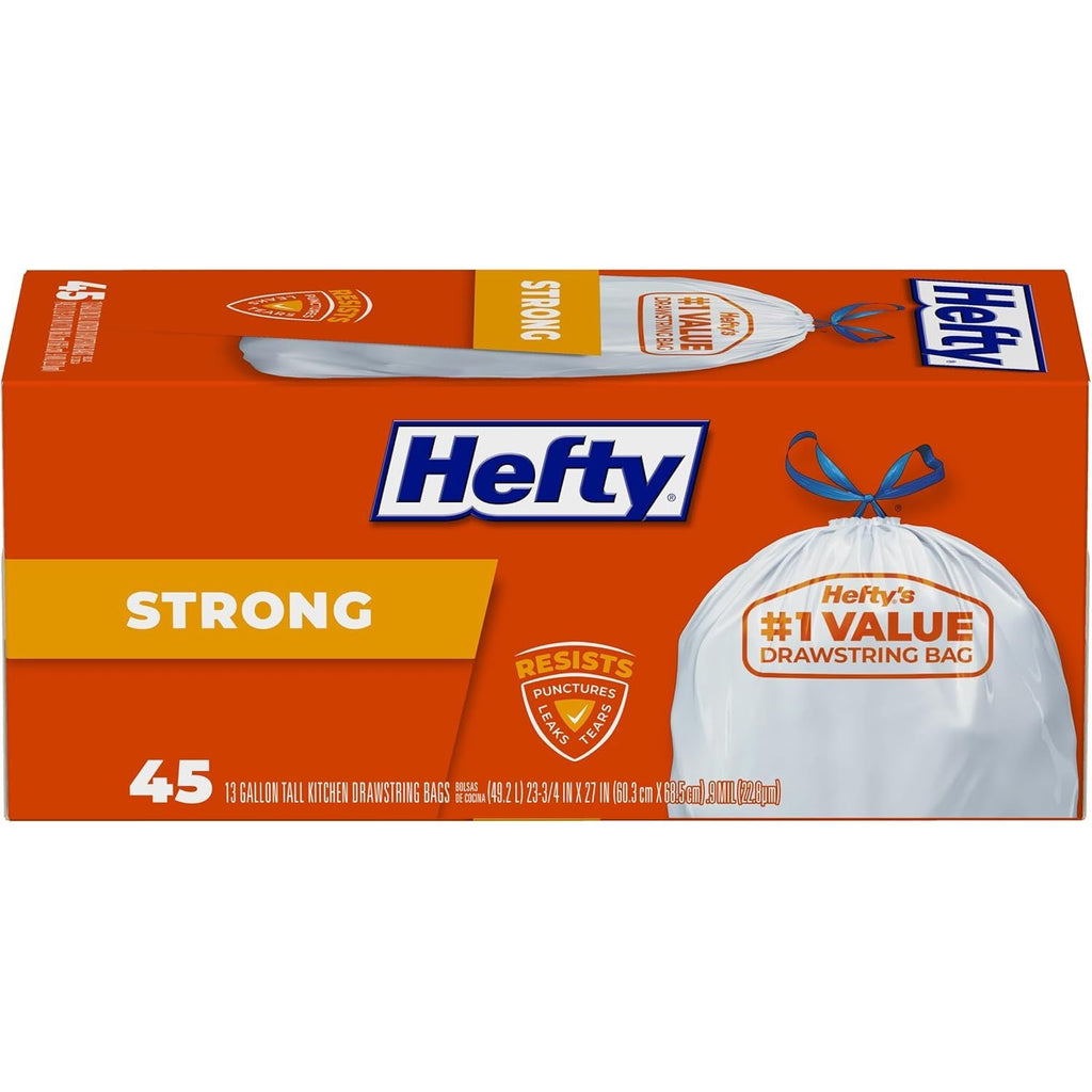 Buy now Hefty Strong Tall Kitchen Trash Bags, Unscented, 13 Gallon, 45 Count 45 Count (Pack of 1) at indiglob india