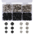 Snap Button Kit for Fabric Sewing – 140 Pairs Snap Buttons in Black & Silver, Complete Variety Set for Clothing Repair & DIY Craft Projects