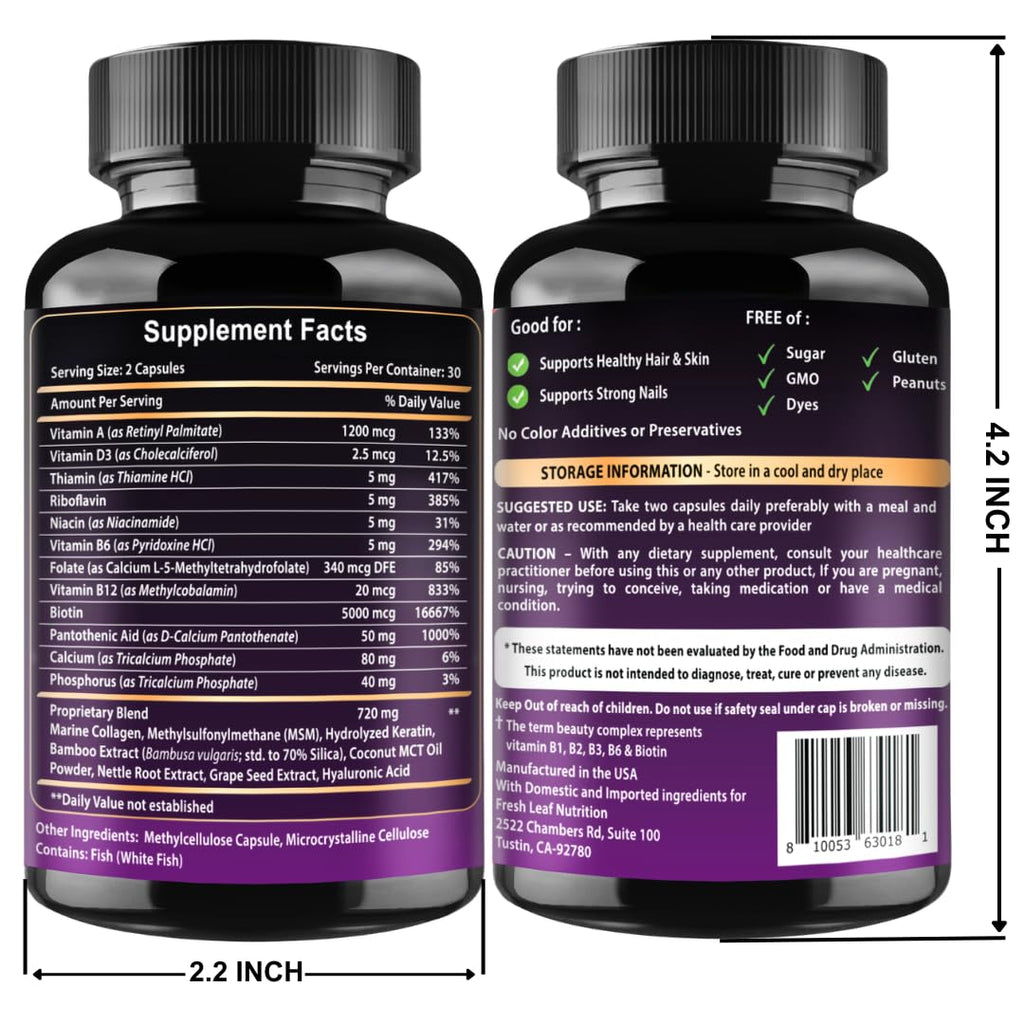 VITBOOST Biotin with Hyaluronic Acid, Collagen and Keratin - 60Ct, 25000mcg | Hair Growth Vitamins for Men and Women - Nails and Skin, USA Made - Third Party Tested, B1, B2, B3, B6, B7 Complex