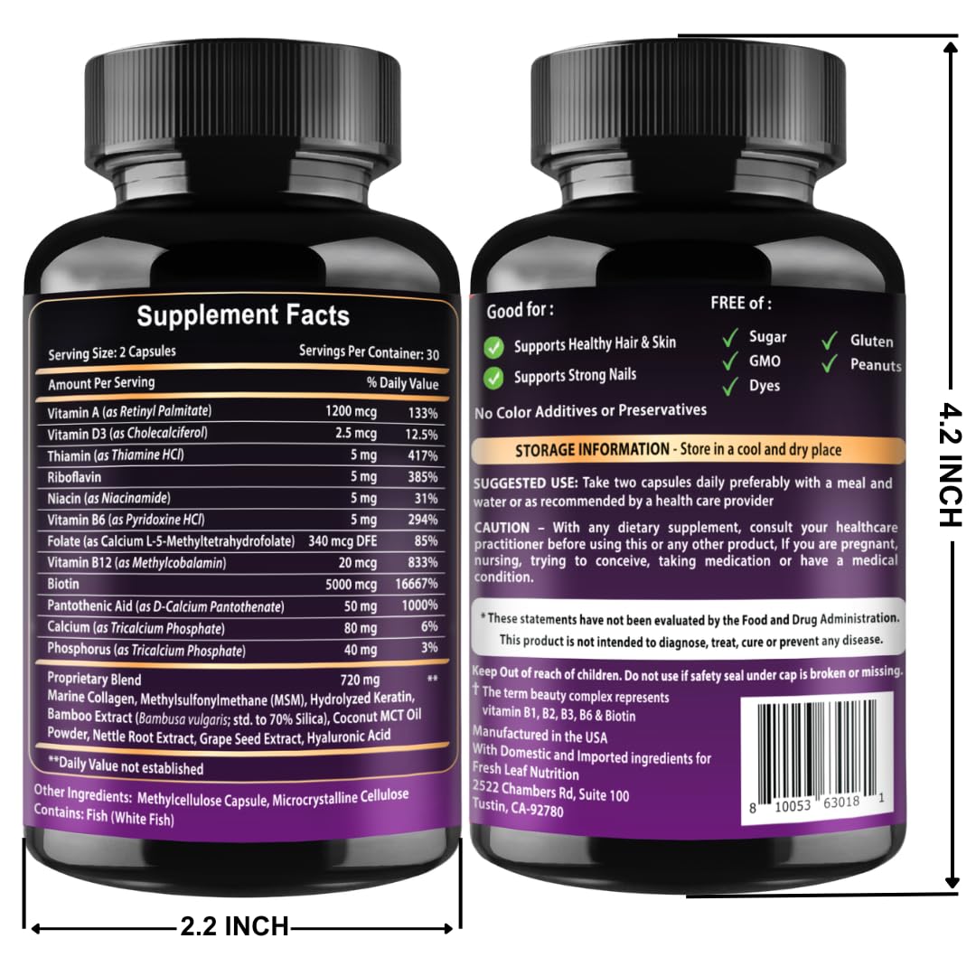 VITBOOST Biotin with Hyaluronic Acid, Collagen and Keratin - 60Ct, 25000mcg | Hair Growth Vitamins for Men and Women - Nails and Skin, USA Made - Third Party Tested, B1, B2, B3, B6, B7 Complex