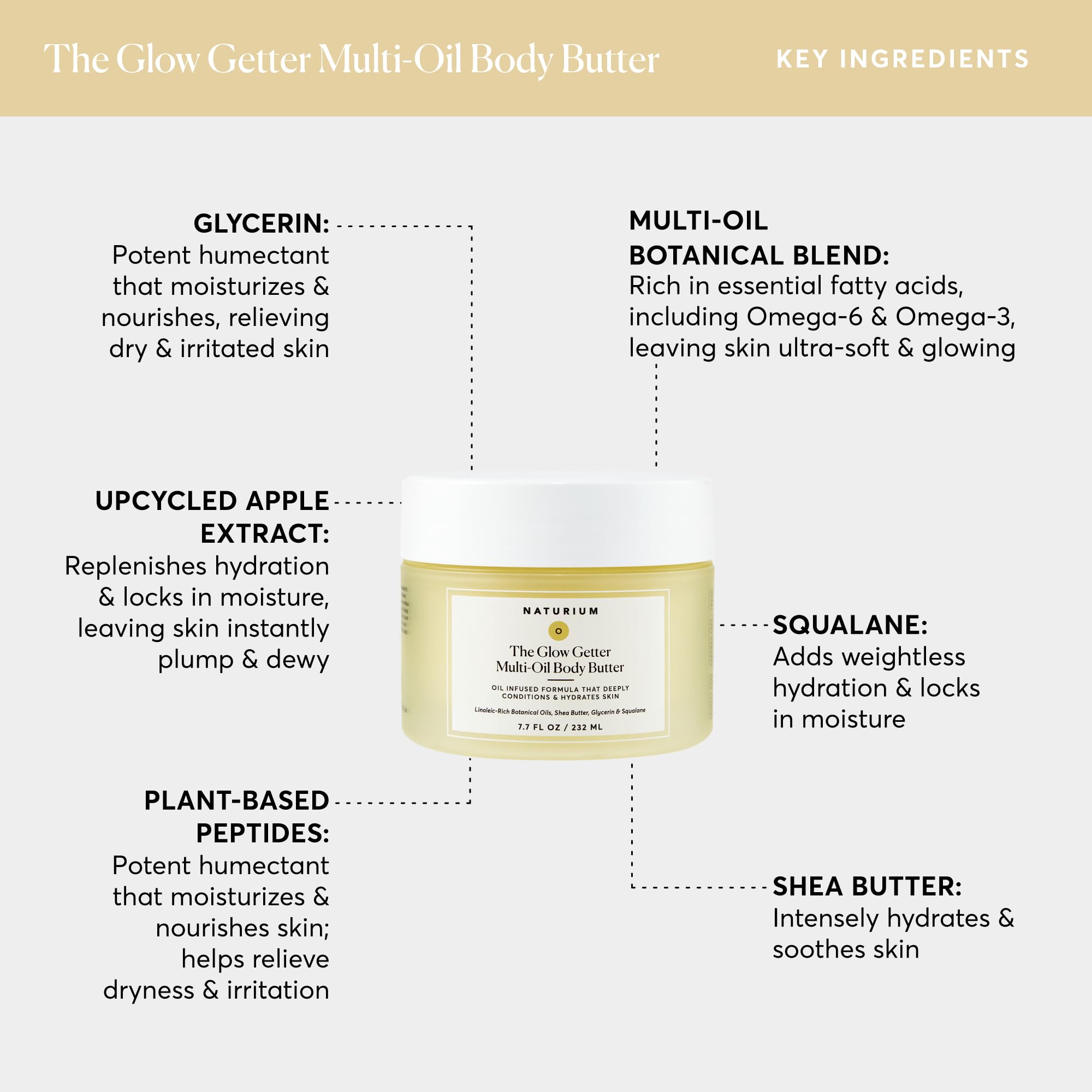 Naturium The Glow Getter Multi-Oil Body Butter, 7.7 fl oz | Nourishing Whipped Moisturizer, Oil Infused Formula with Shea Butter, Glycerin & Squalane, Deep Hydration for All Skin Types